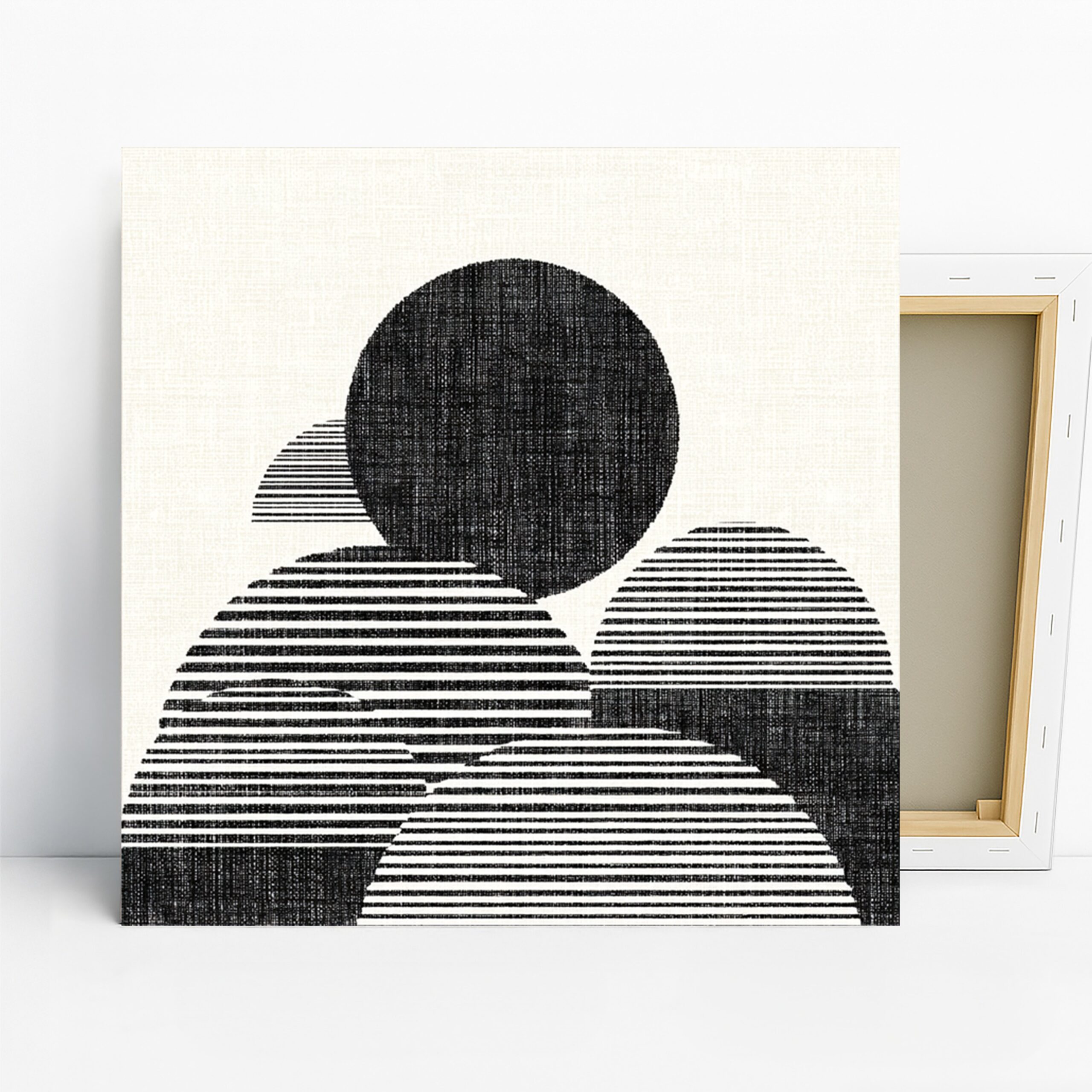 Geometric Sunrise Art, Canvas or Poster, Abstract Minimalism Decor, Living Room Office Bedroom Wall Art, Black and White Modern Decor