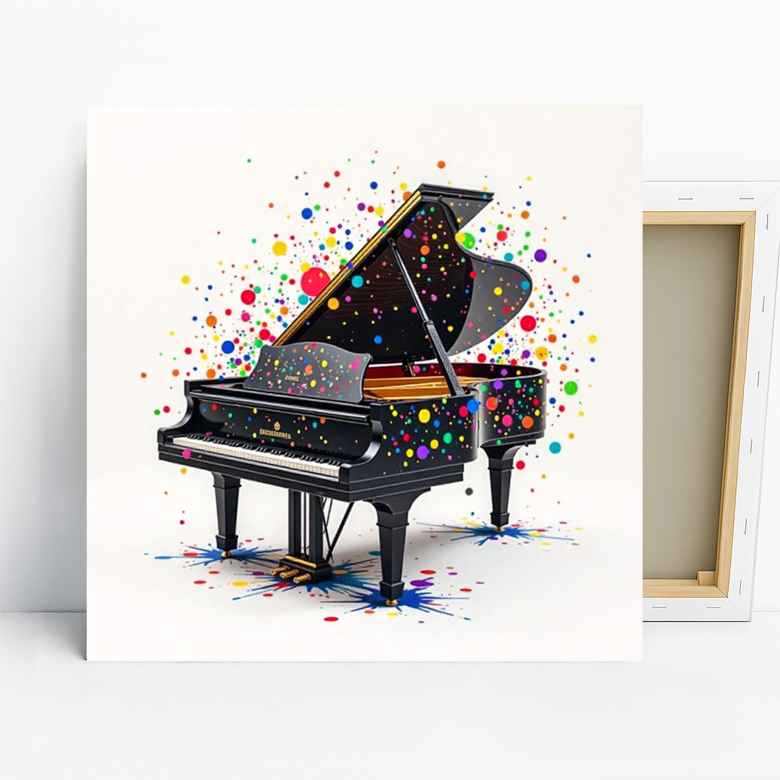 Colorful Piano Splash Art, Canvas or Poster, Contemporary Pop Music Decor, Living Room Office Music Room Wall Art, Black White Multicolor
