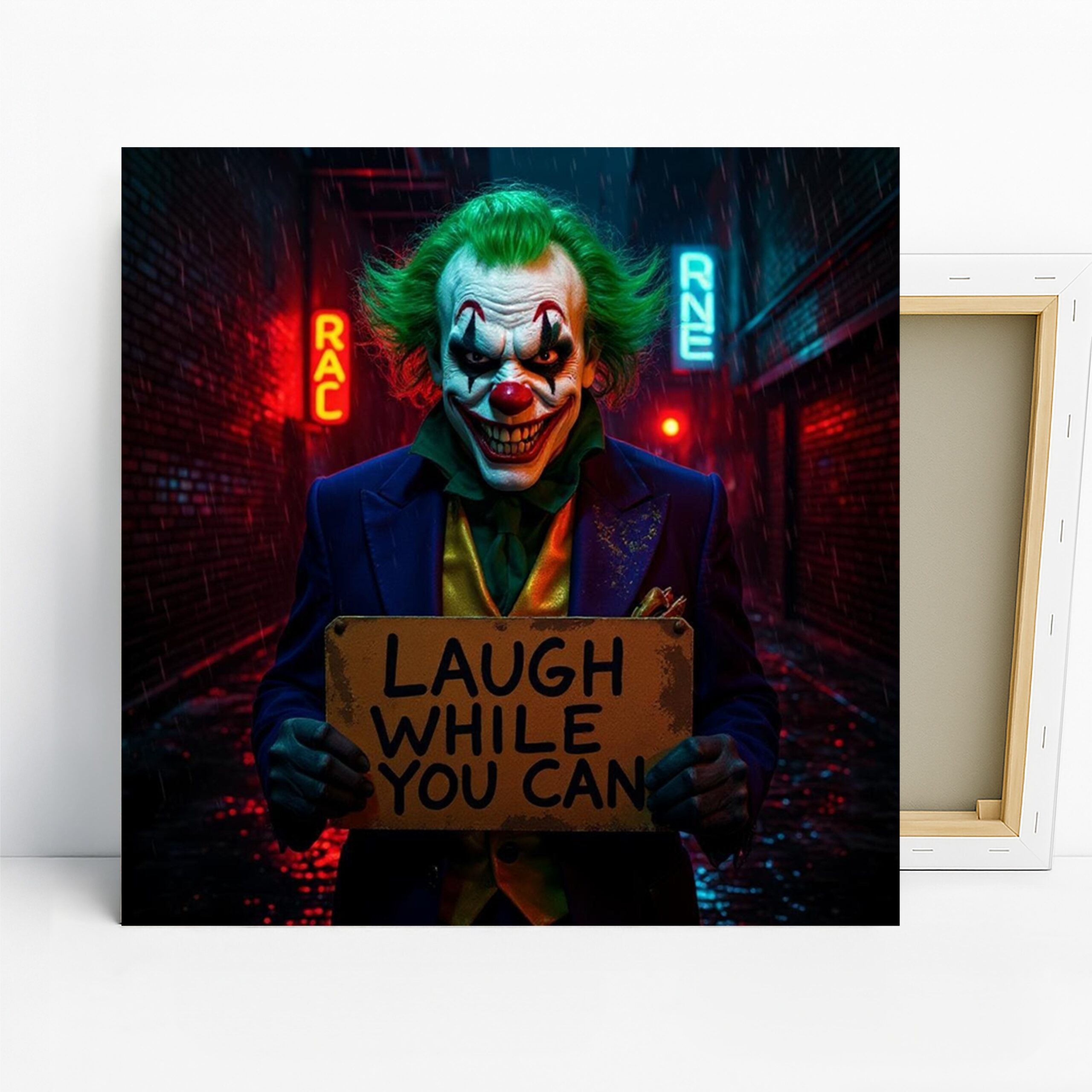 Sinister Clown Art, Canvas or Poster, Street Pop Art Decor, Game Room Home Theater Office Wall Art, Green Blue Red Purple Modern Decor