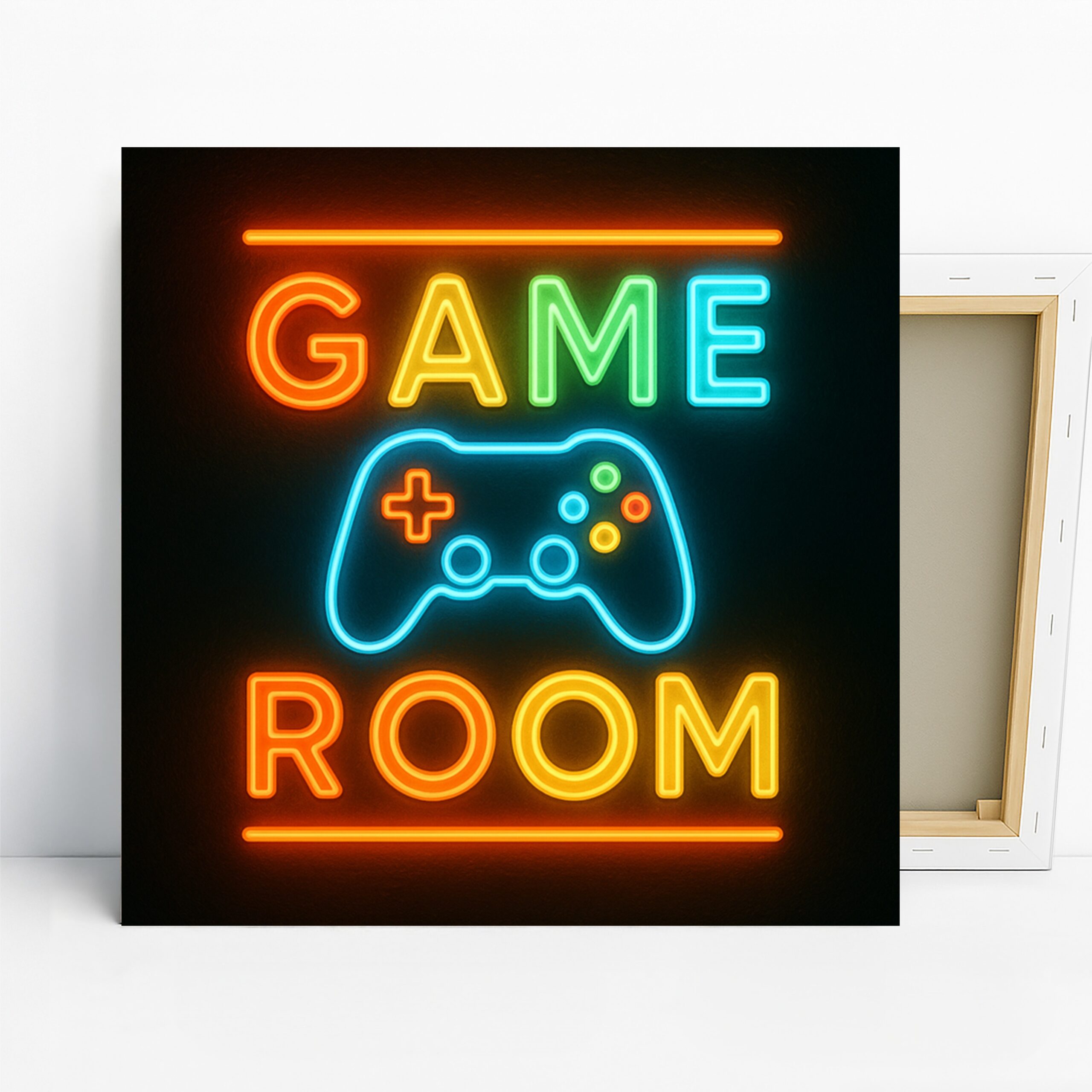Neon Game Room Art, Canvas or Poster, Retro Pop Art Decor, Game Room Living Room Bedroom Wall Art, Orange Yellow Green Blue