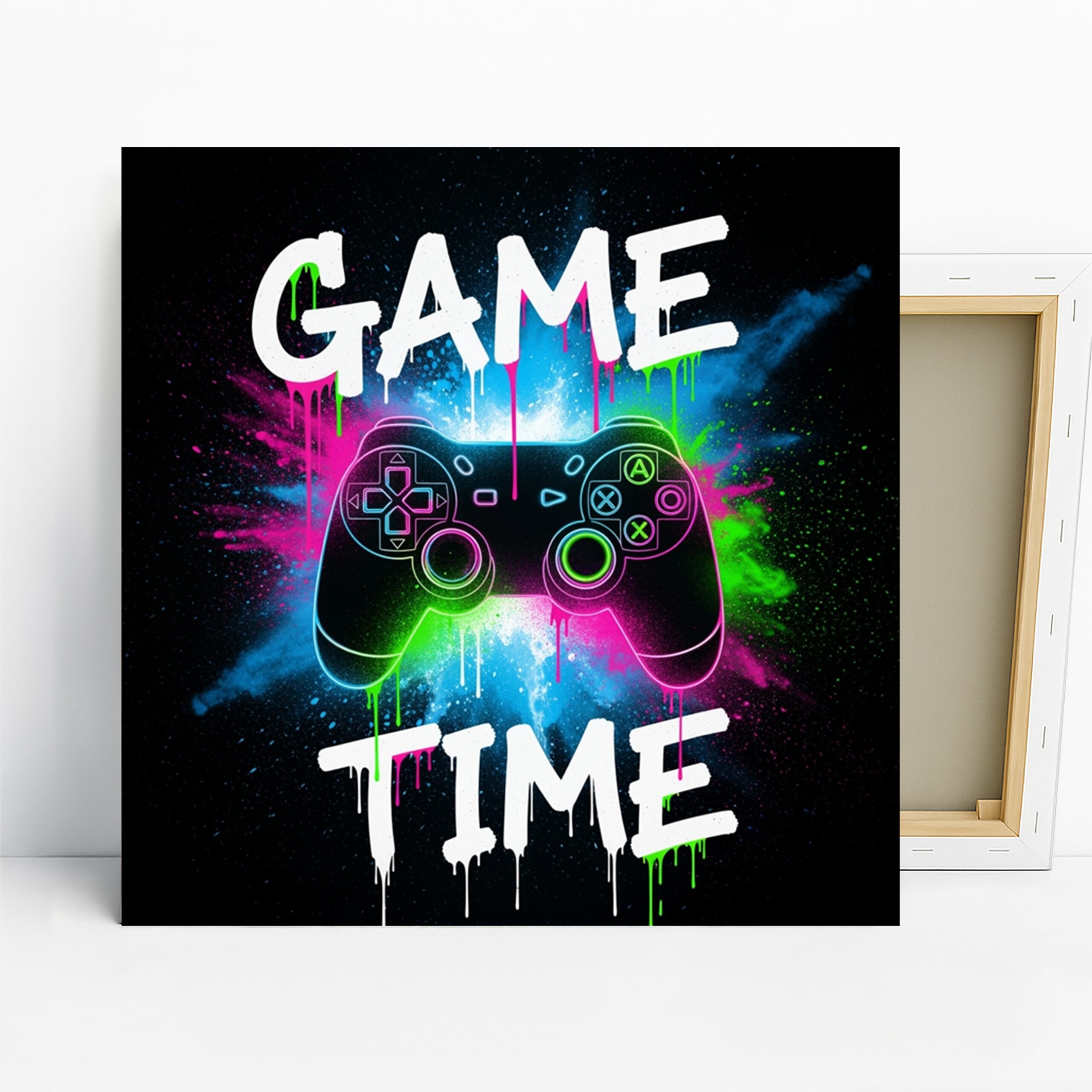 Neon Gaming Controller Art, Canvas or Poster, Pop Contemporary Decor, Game Room Living Room Bedroom Office Wall Art, Blue Pink Green White