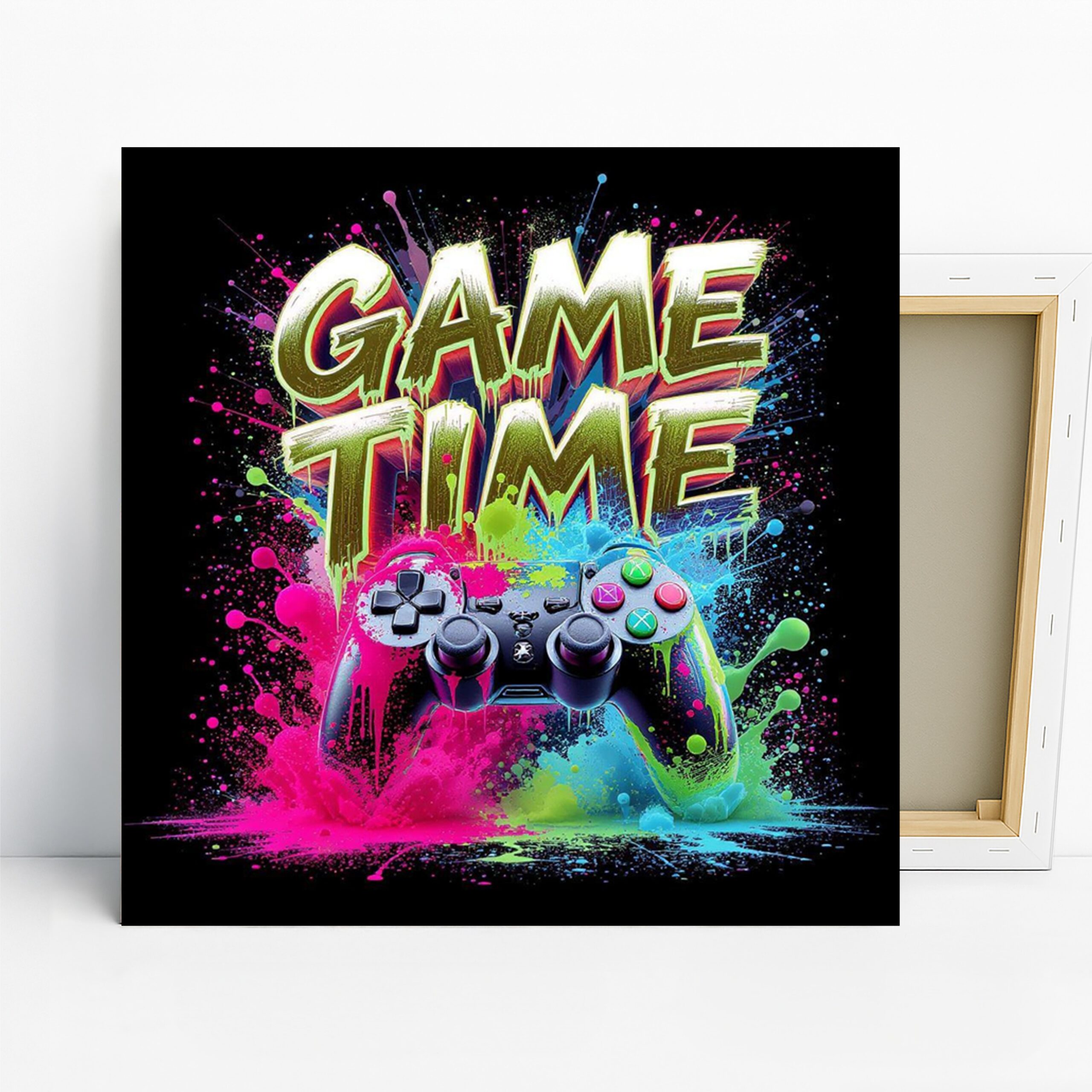Gaming Controller Art, Canvas or Poster, Pop Art Street Art Decor, Game Room Living Room Bedroom Office Wall Art, Multicolor Green Pink Blue