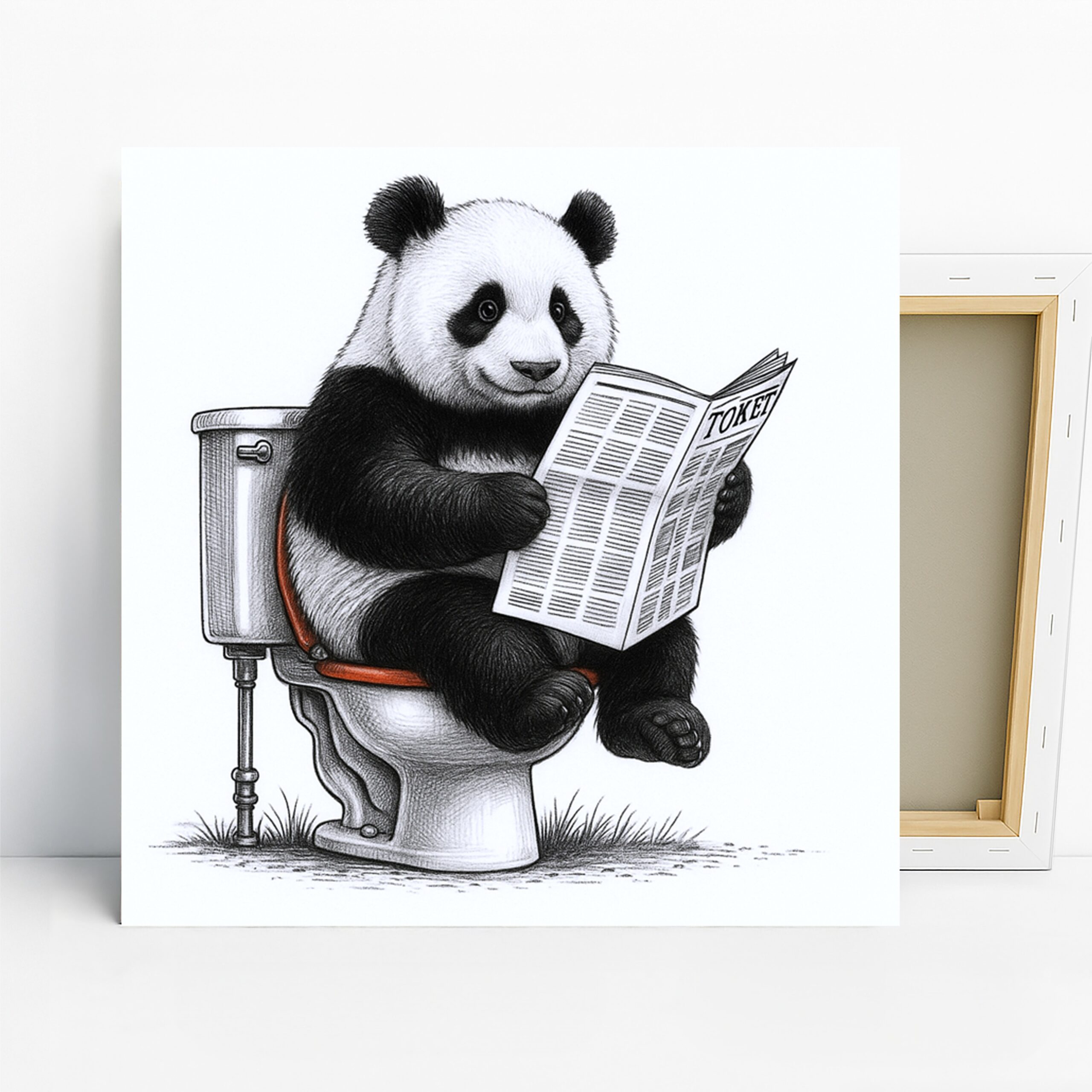 Panda Wall Art, Canvas or Poster, Whimsical Minimalist Decor, Bathroom Office Living Room Game Room Wall Art, Black White Brown Decor