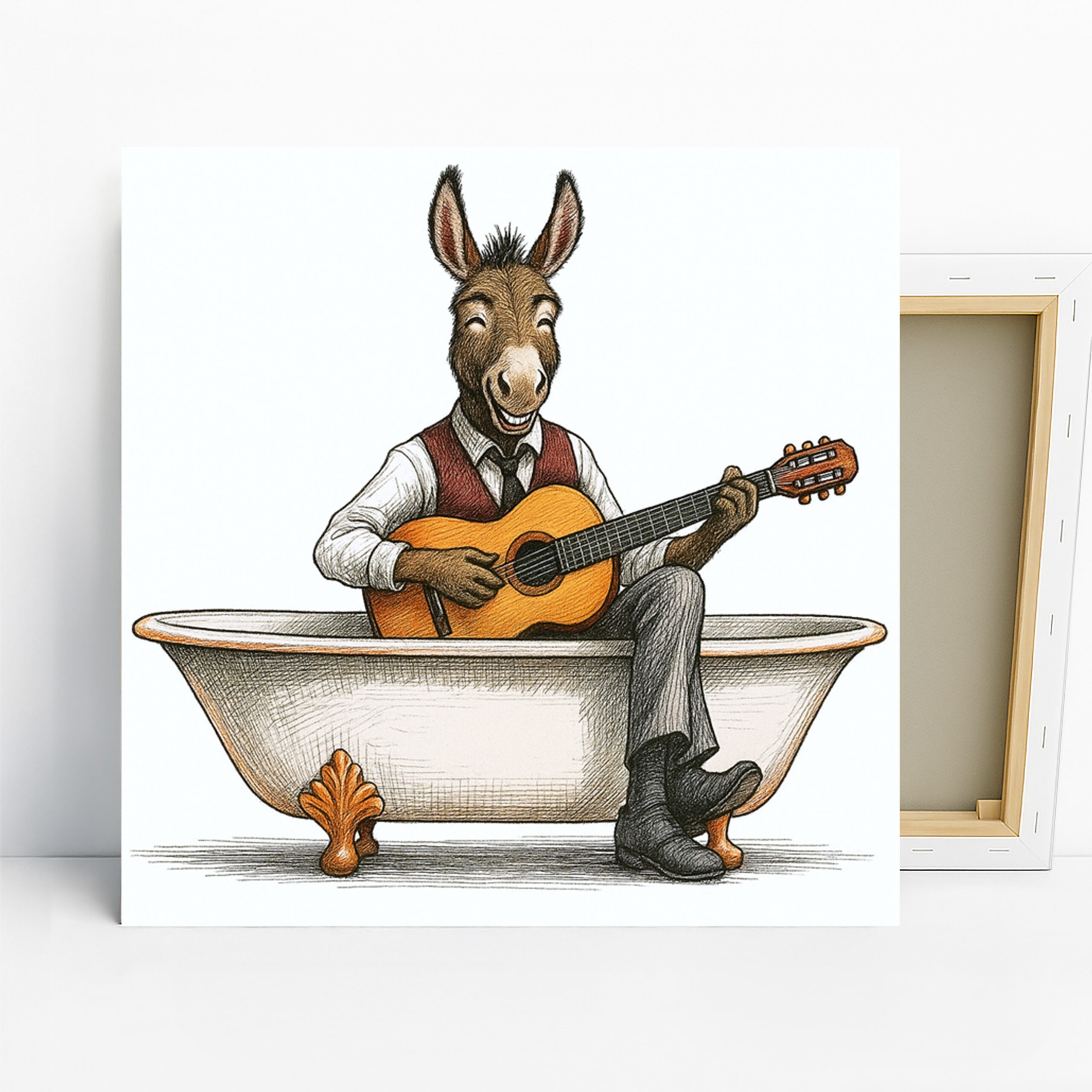 Donkey Art, Canvas or Poster, Whimsical Bohemian Decor, Bathroom Living Room Office Game Room Wall Art, Brown Orange Black White