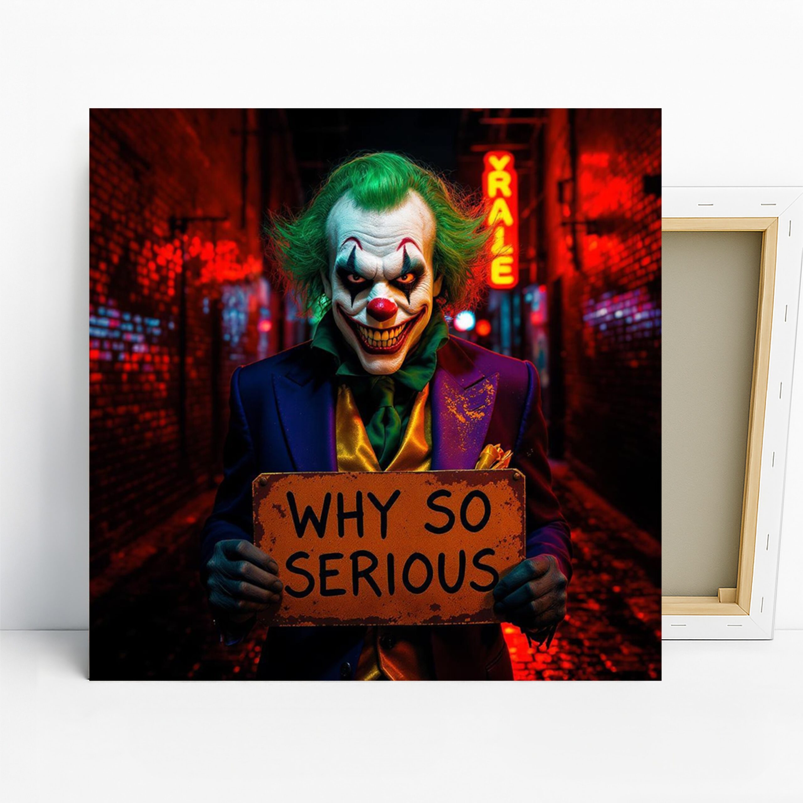 Joker Clown Art, Canvas or Poster, Pop Street Contemporary Decor, Home Theater Game Room Office Wall Art, Green Red Purple Gold