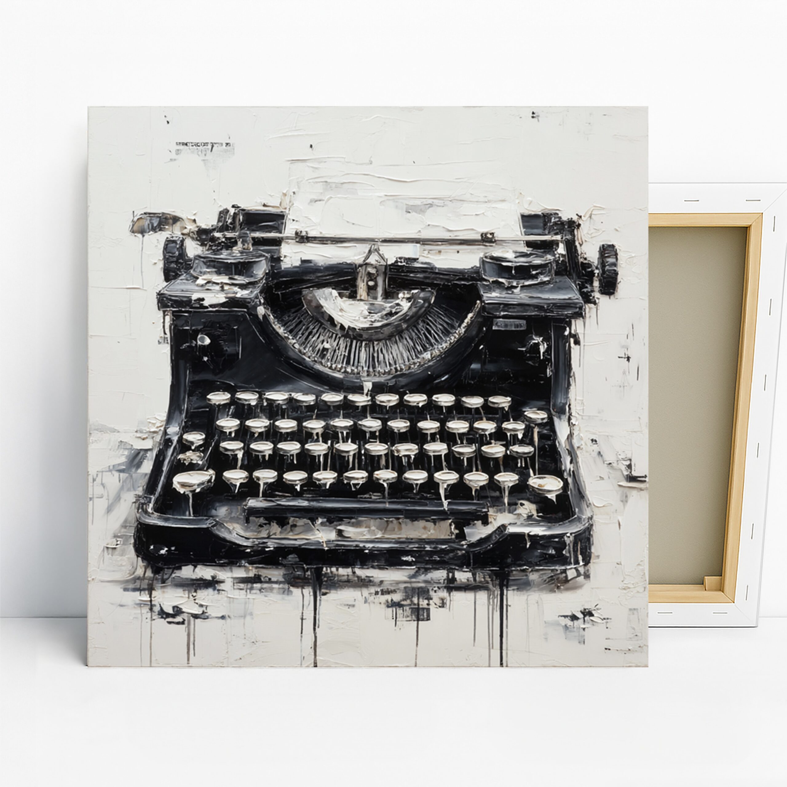 Vintage Typewriter Art, Canvas or Poster, Modern Minimalist Decor, Office Living Room Library Game Room Wall Art, Black and White, Abstract