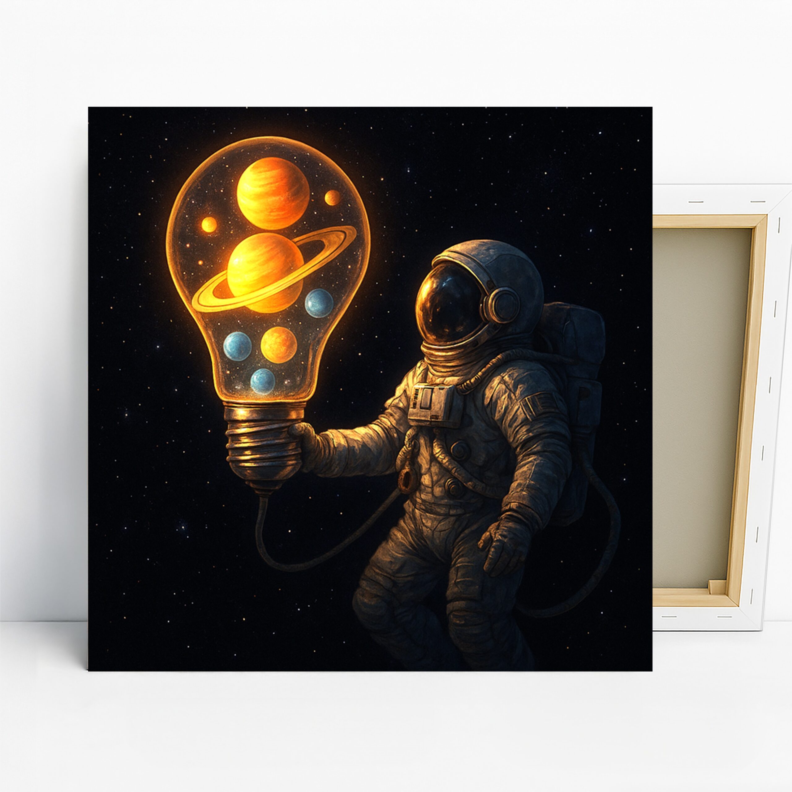 Cosmic Imagination Art, Canvas or Poster, Surrealism Modern Decor, Office Game Room Home Theater Wall Art, Black Gold Orange Blue