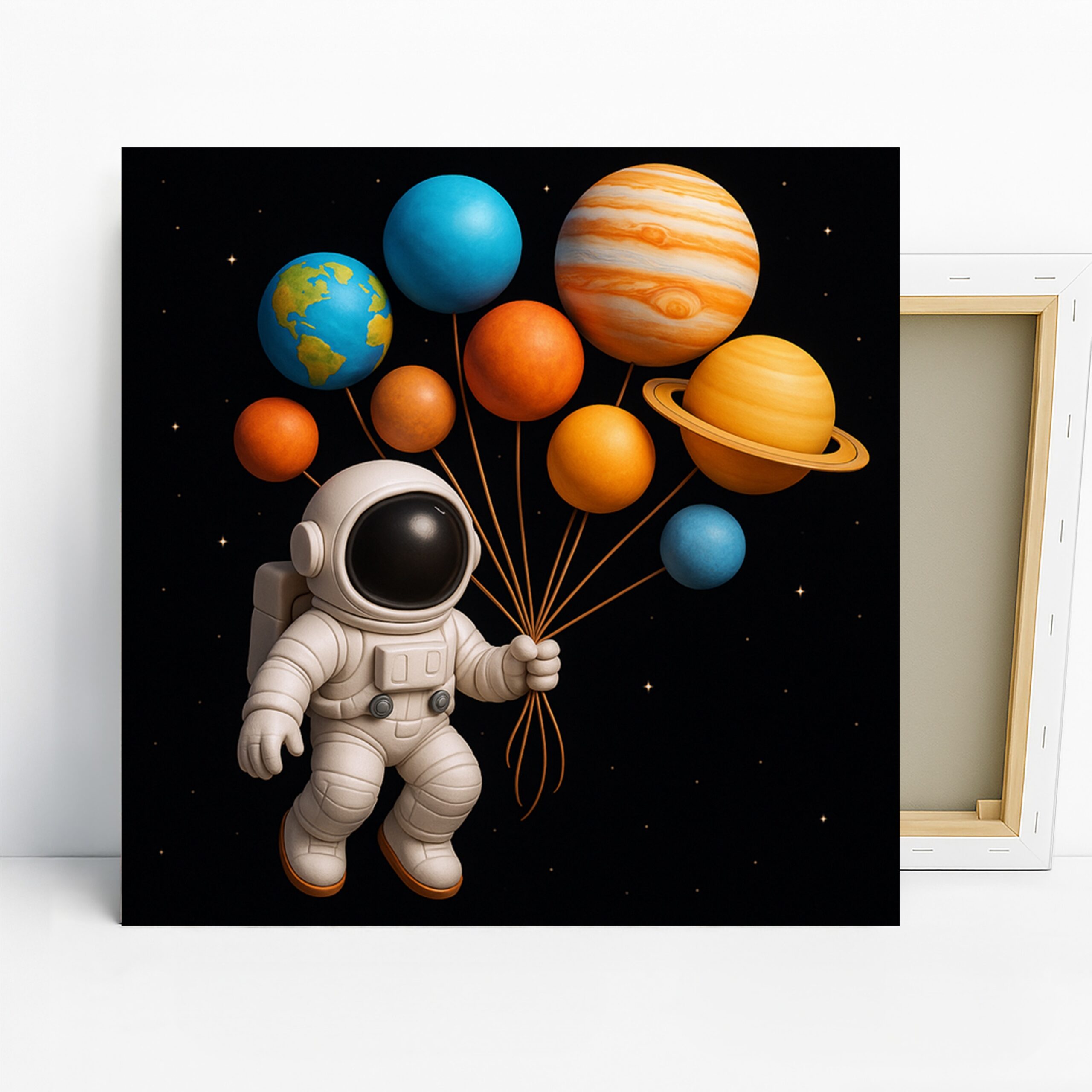 Astronaut Art, Canvas or Poster, Whimsical Space Decor, Children’s Room Office Game Room Wall Art, Black White Blue Orange, Modern Sci-Fi