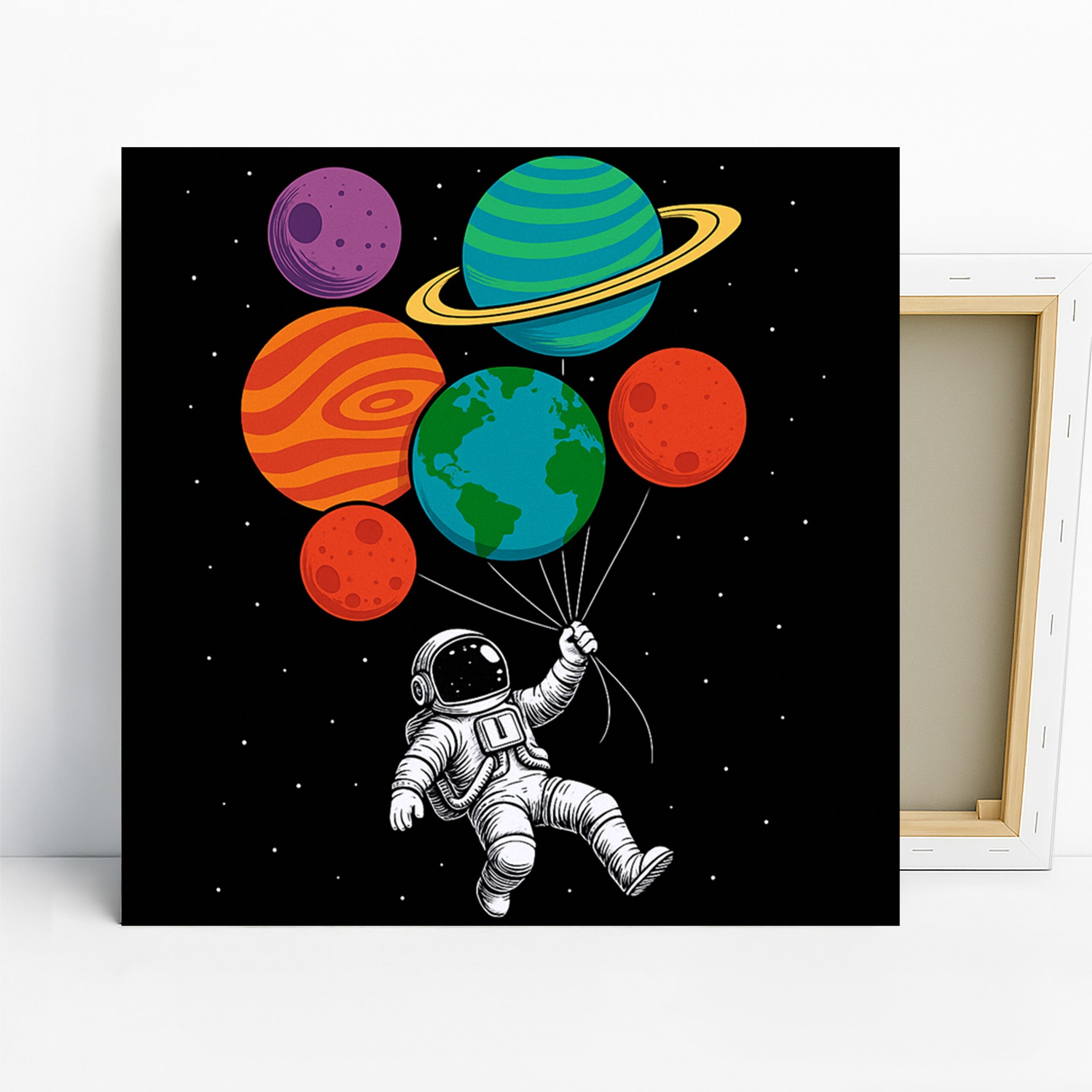 Astronaut Art, Canvas or Poster, Whimsical Retro Decor, Children’s Room Bedroom Office Wall Art, Black White Multicolor, Space Exploration 