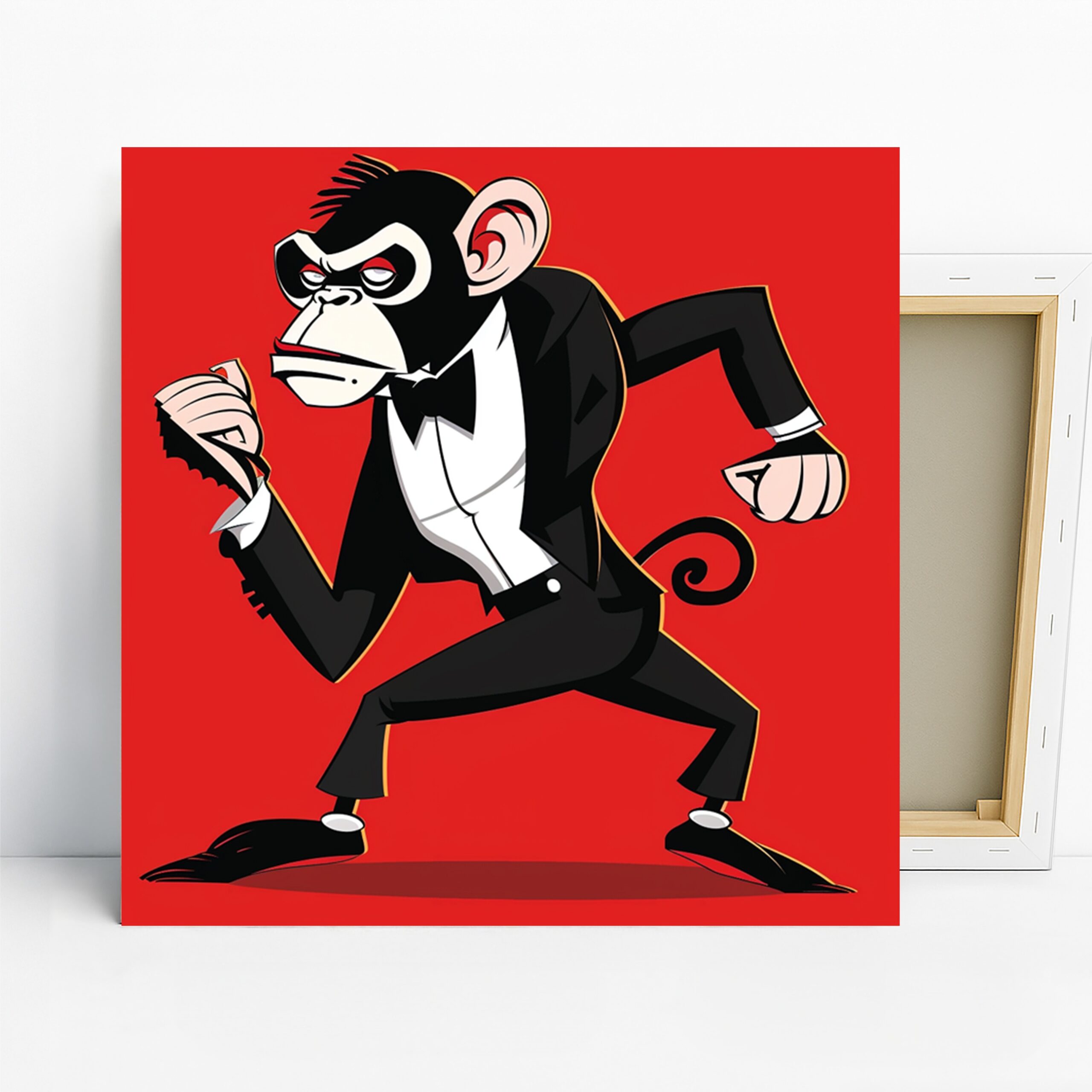 Suave Chimp Art, Canvas or Poster, Pop Art Contemporary Decor, Office Game Room Living Room Dining Room Wall Art, Black White Red
