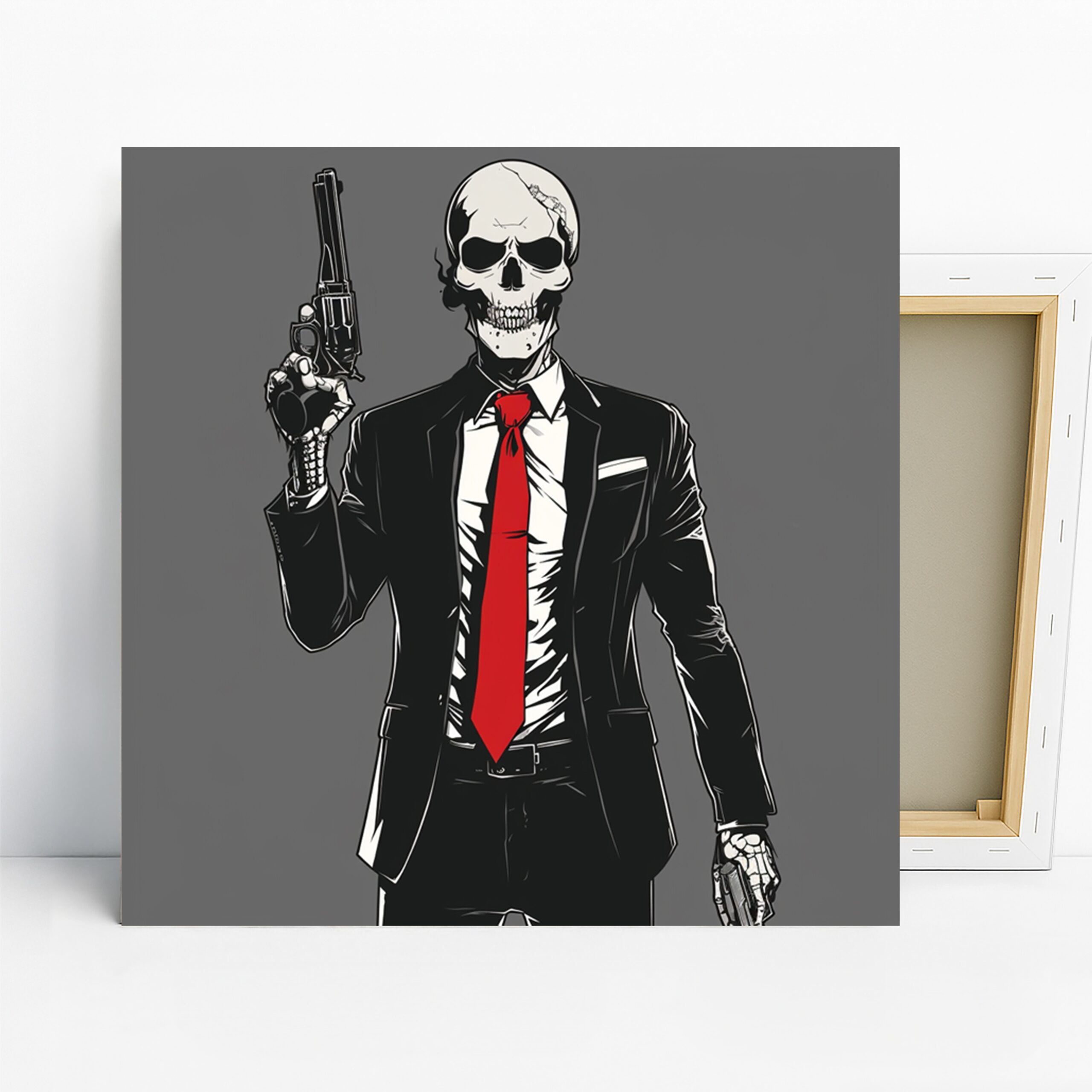 Skull Hitman Art, Canvas or Poster, Street Pop Contemporary Decor, Office Game Room Living Room Wall Art, Black White Red Grey