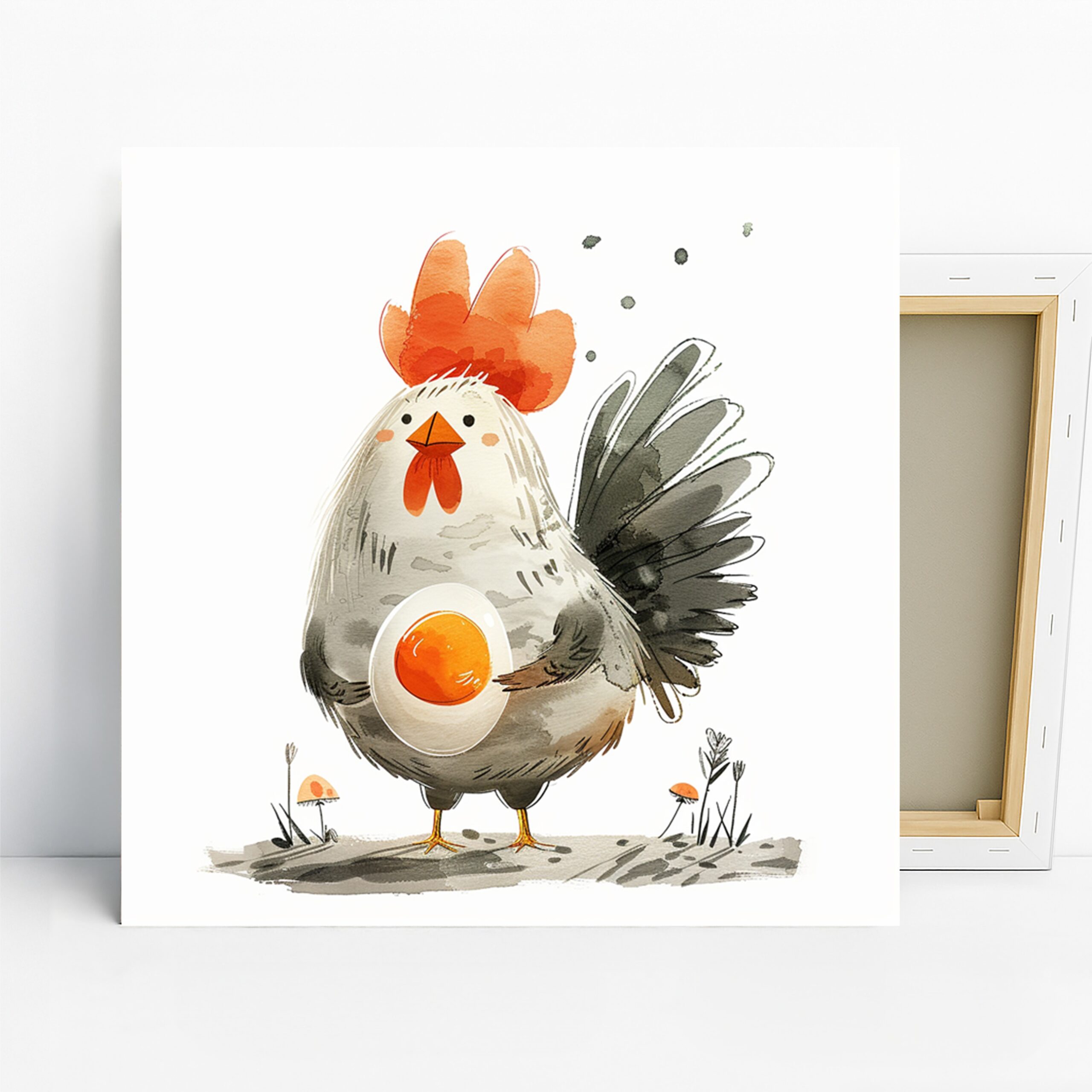 Rooster Art, Canvas or Poster, Whimsical Farmhouse Decor, Kitchen Dining Room Children’s Room Wall Art, Orange White Grey Black Color