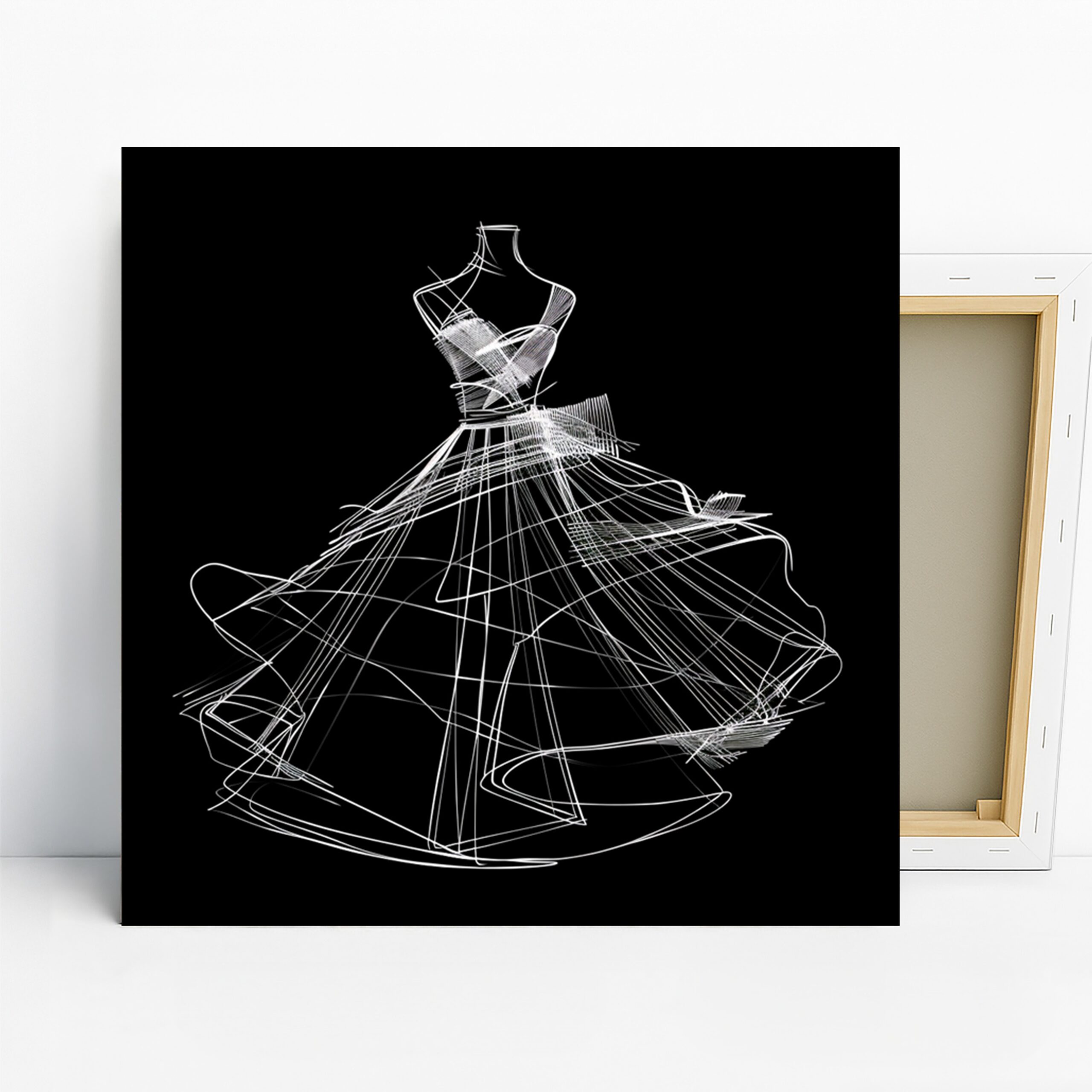 Ethereal Dress Silhouette Art, Canvas or Poster, Modern Minimalist Glam Decor, Bedroom Living Room Office Wall Art, Black and White