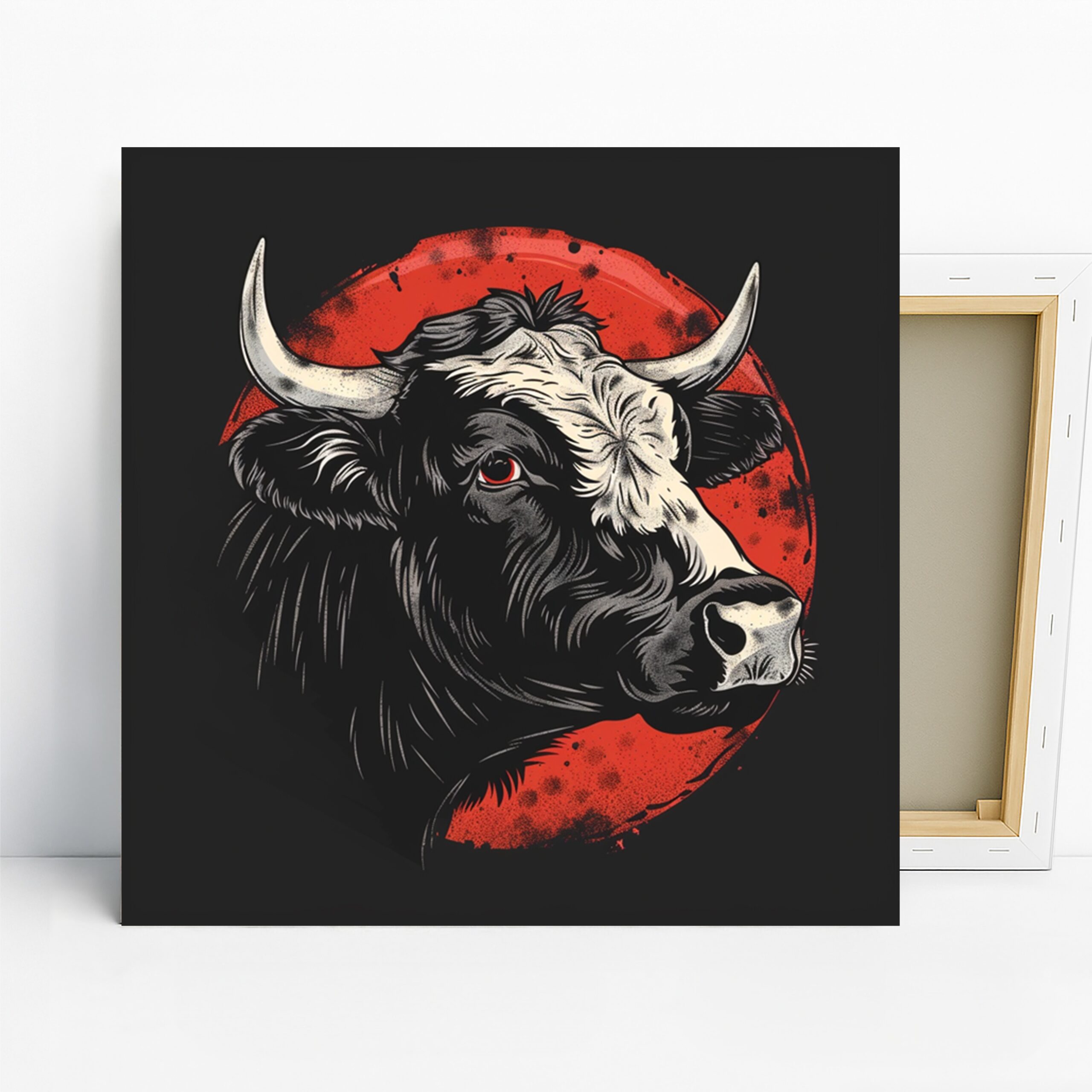 Cow Art, Canvas or Poster, Contemporary Rustic Decor, Kitchen Dining Room Living Room Office Wall Art, Black White Red