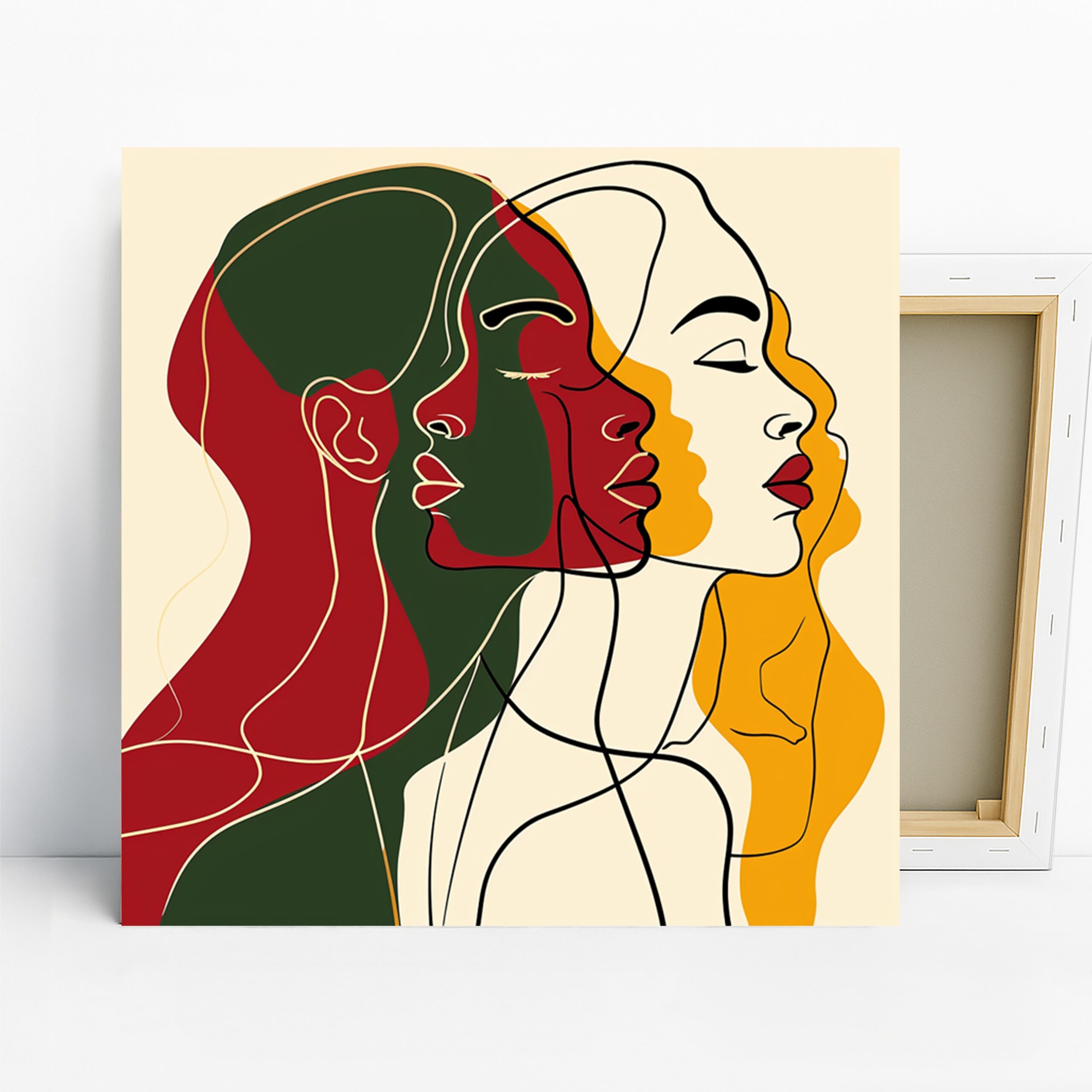 Colorful Faces Abstract Art, Canvas or Poster, Contemporary Minimalist Decor, Living Room Bedroom Office Wall Art, Red Green White Yellow