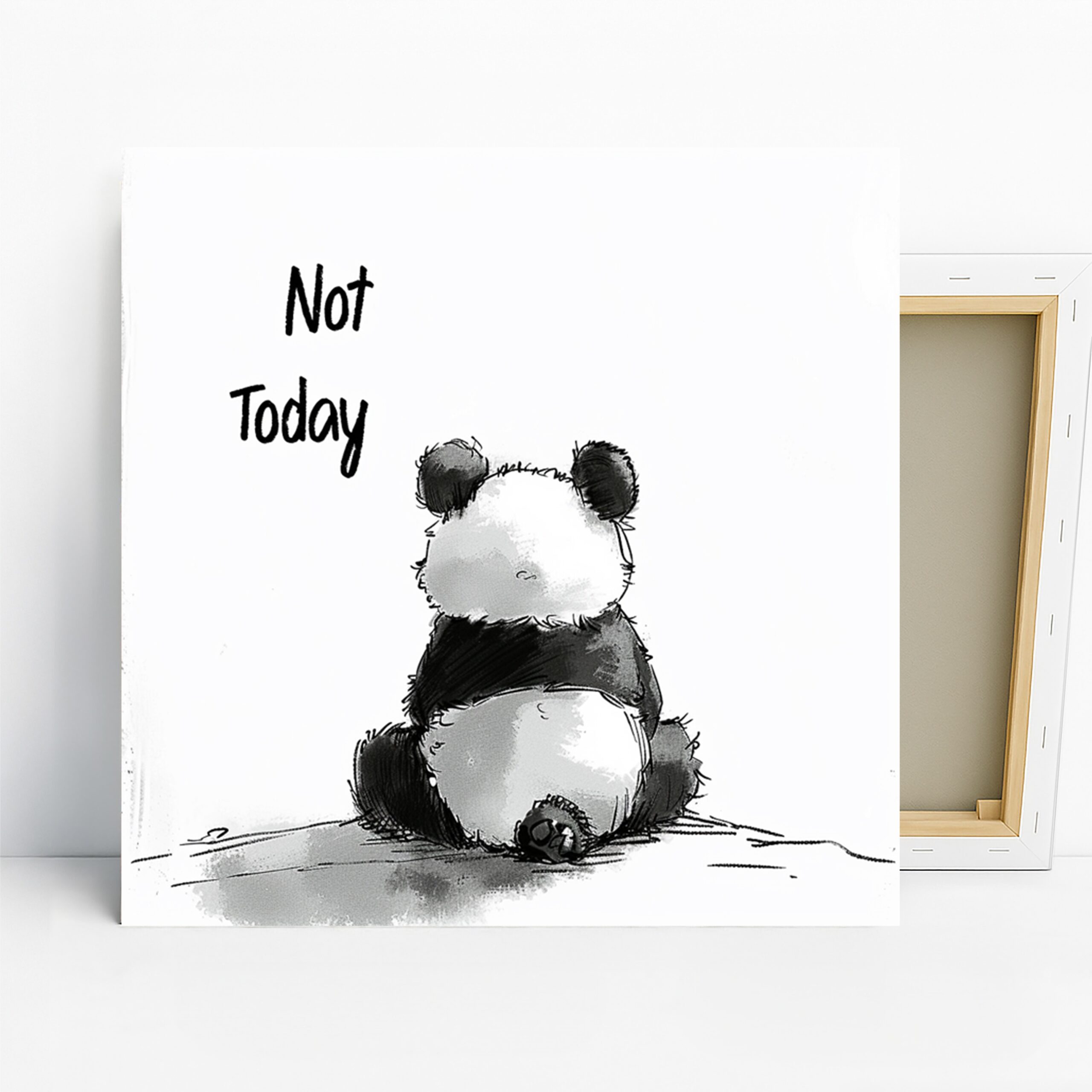 Panda Not Today Art, Canvas or Poster, Whimsical Modern Minimalist Decor, Living Room Bedroom Children’s Room Wall Art, Black White Grey