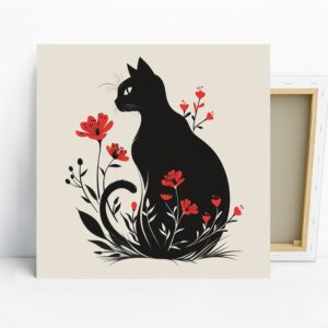 Black Cat Flower Art