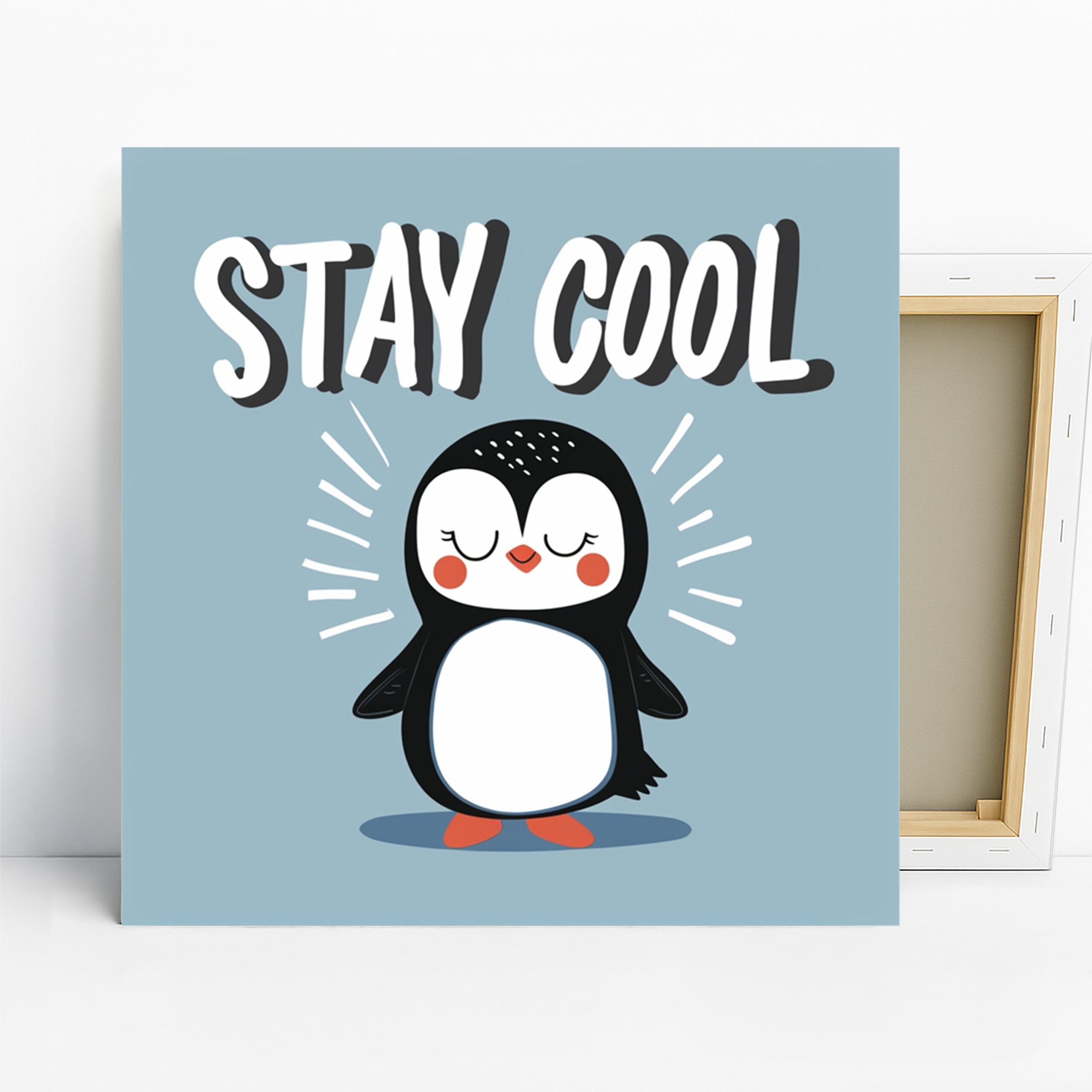 Penguin Art, Canvas or Poster, Whimsical Contemporary Decor, Children’s Room Nursery Living Room Wall Art, Black White Blue Red