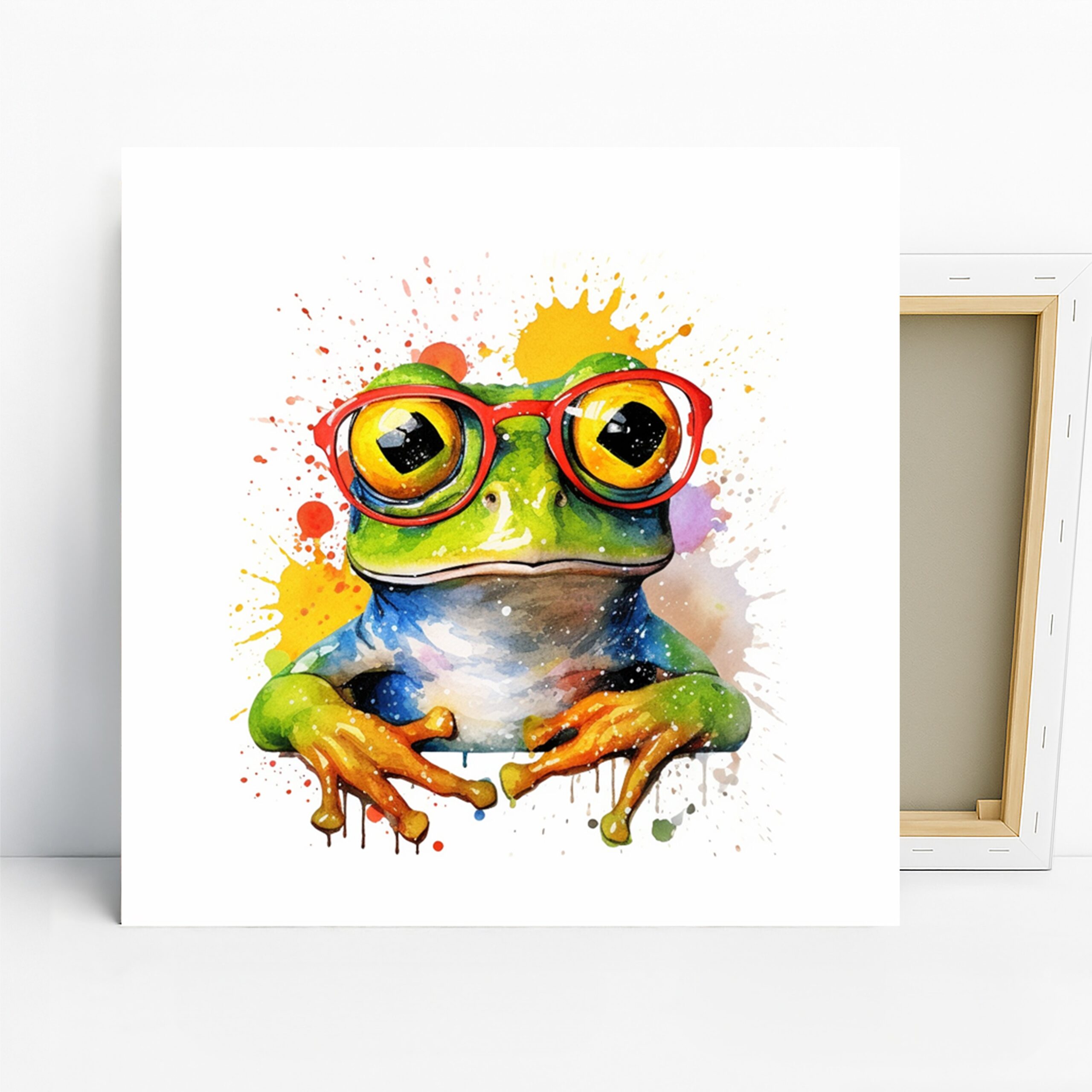 Funky Frog Art, Canvas or Poster, Whimsical Contemporary Decor, Living Room Children’s Room Office Wall Art, Green Yellow Red Blue