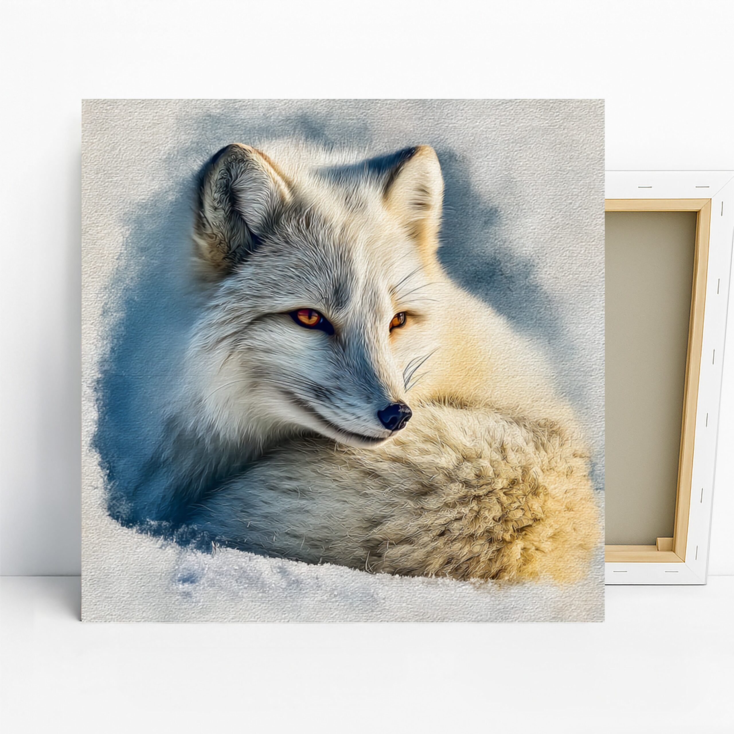 Arctic Fox Art, Canvas or Poster, Animal Nature Decor, Living Room Bedroom Office Nursery Wall Art, White Blue Orange and Grey