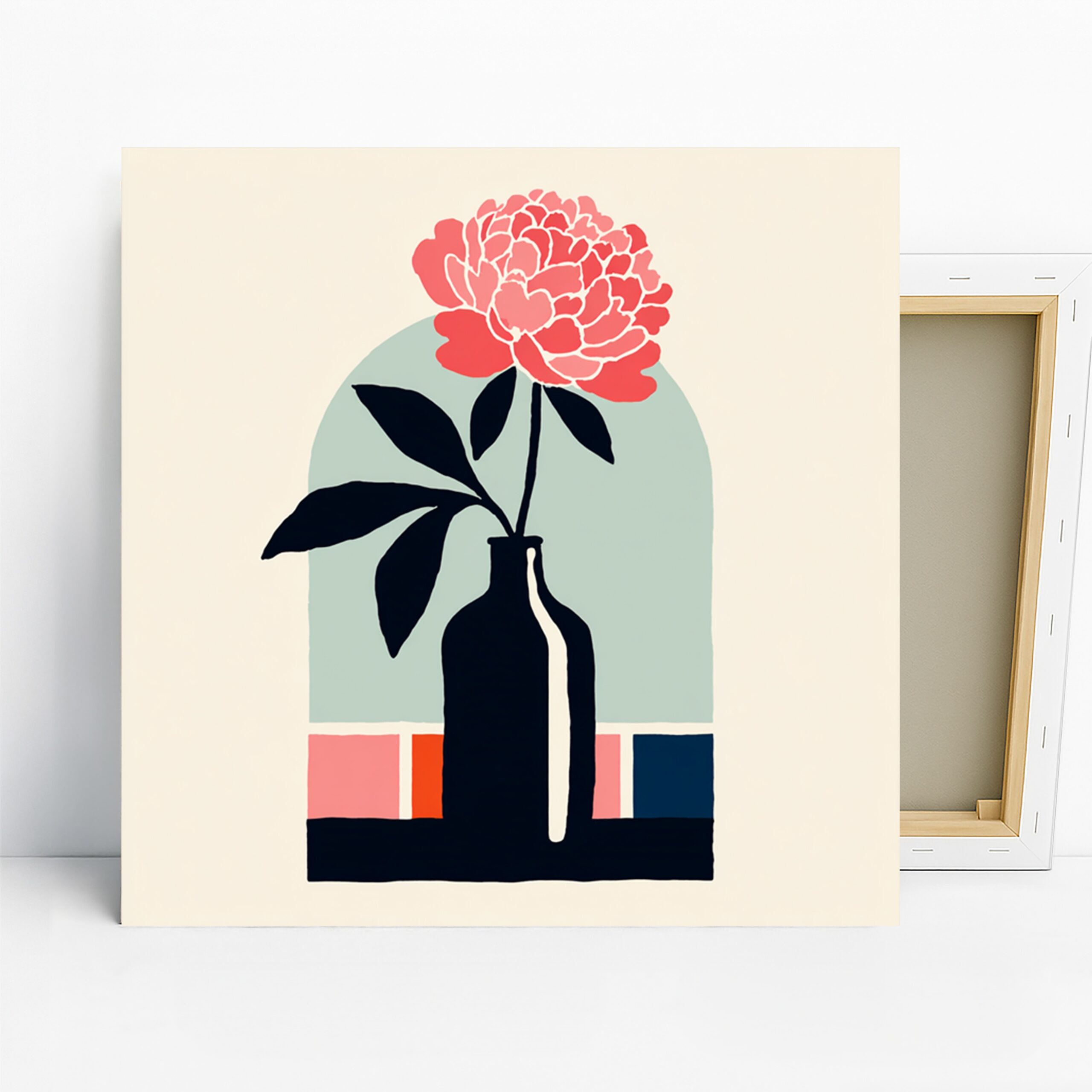 Peony Silhouette Art, Canvas or Poster, Minimalism Contemporary Decor, Living Room Bedroom Office Wall Art, Pink Black Blue and White