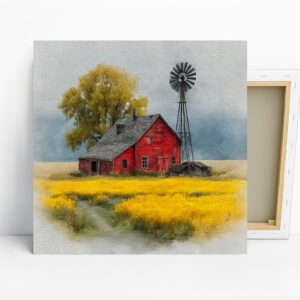 Classic Red Barn Windmill Art