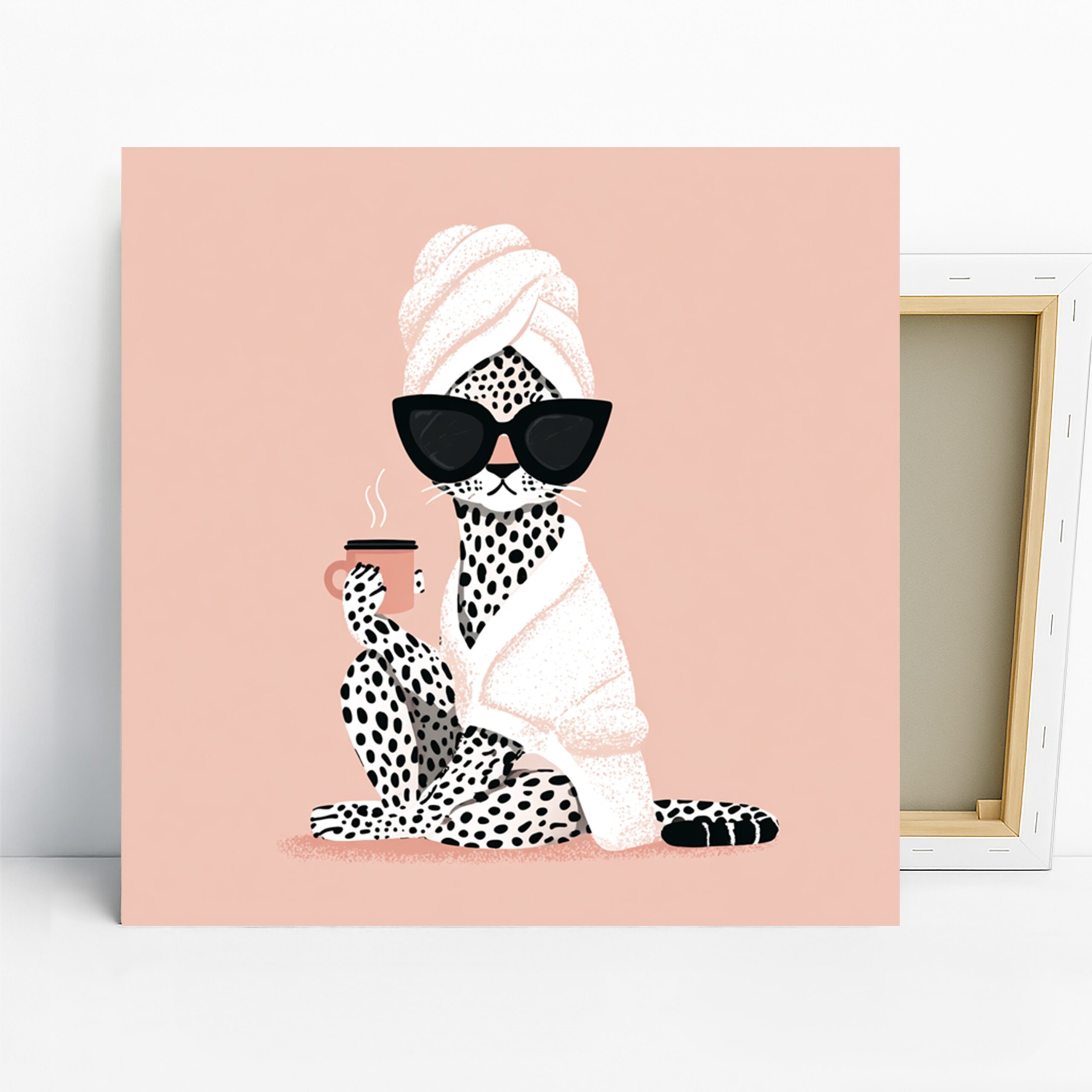 Cheetah Art, Canvas or Poster, Whimsical Animal Decor, Bathroom Bedroom Living Room Office Wall Art, Black White Pink, Fun Luxury Self-Care