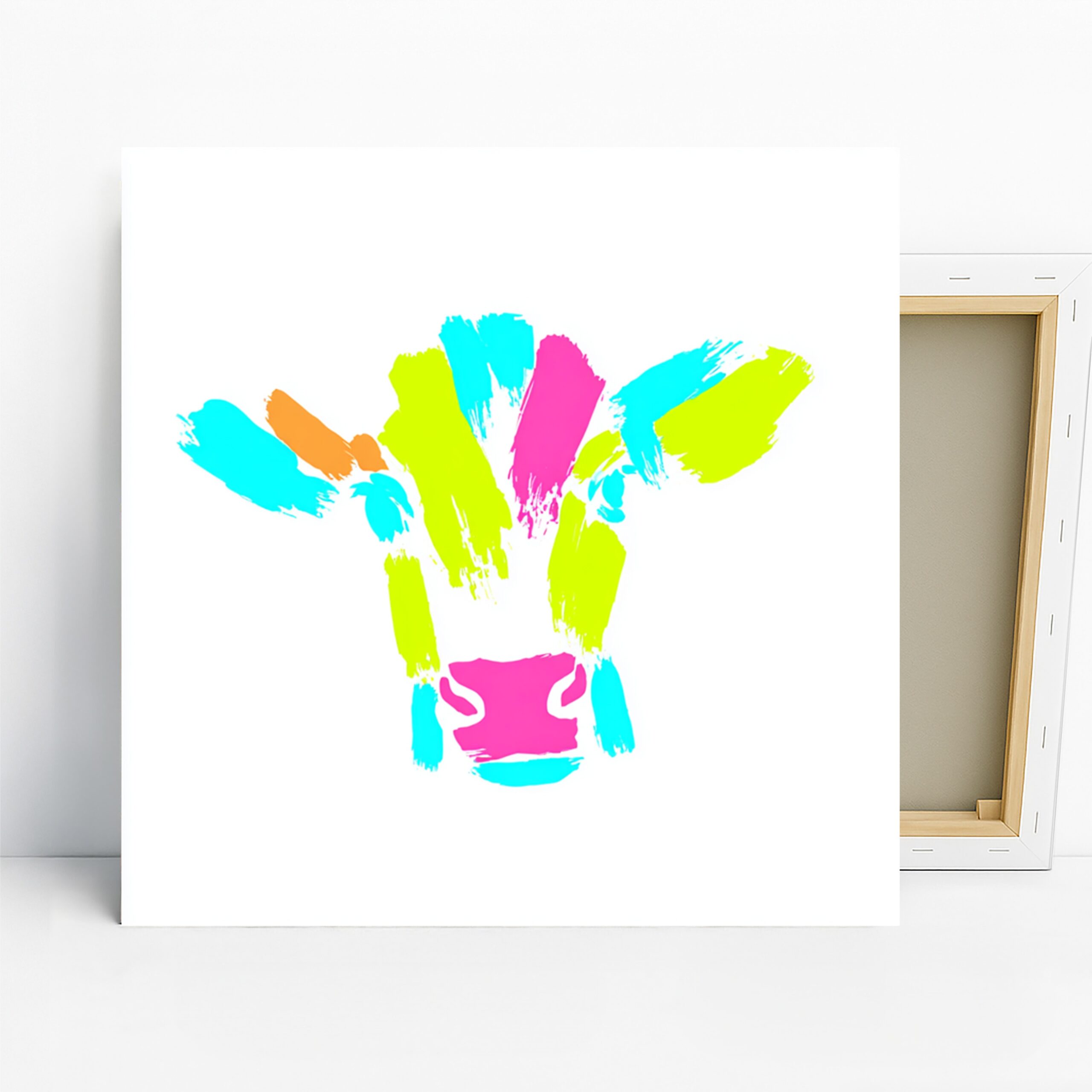 Colorful Cow Art, Canvas or Poster, Pop Art Modern Decor, Living Room Bedroom Office Children’s Room Wall Art, Pink Blue Green Yellow