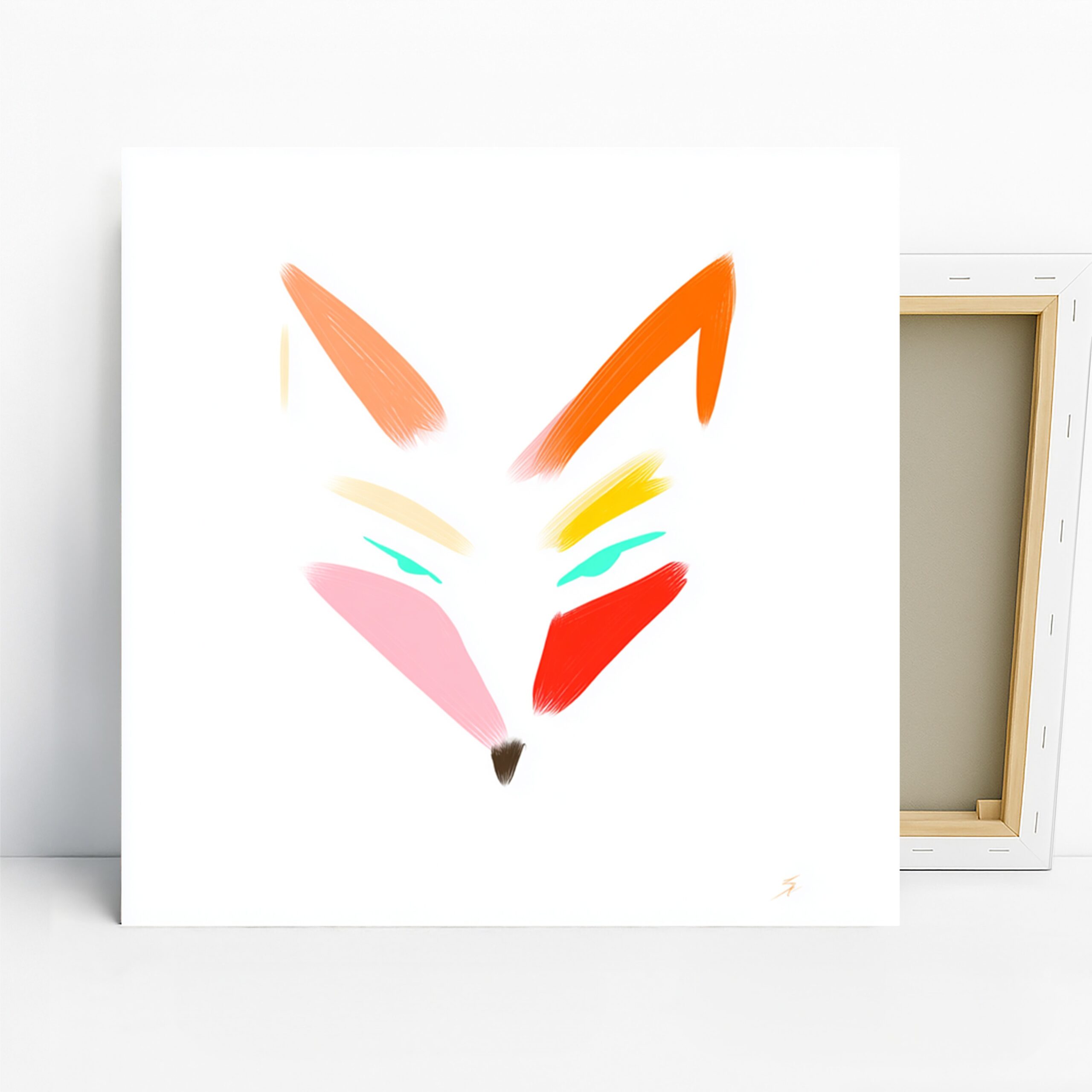 Fox Art, Canvas or Poster, Abstract Minimalist Decor, Living Room Office Bedroom Children’s Room Wall Art, Orange Yellow Red Pink