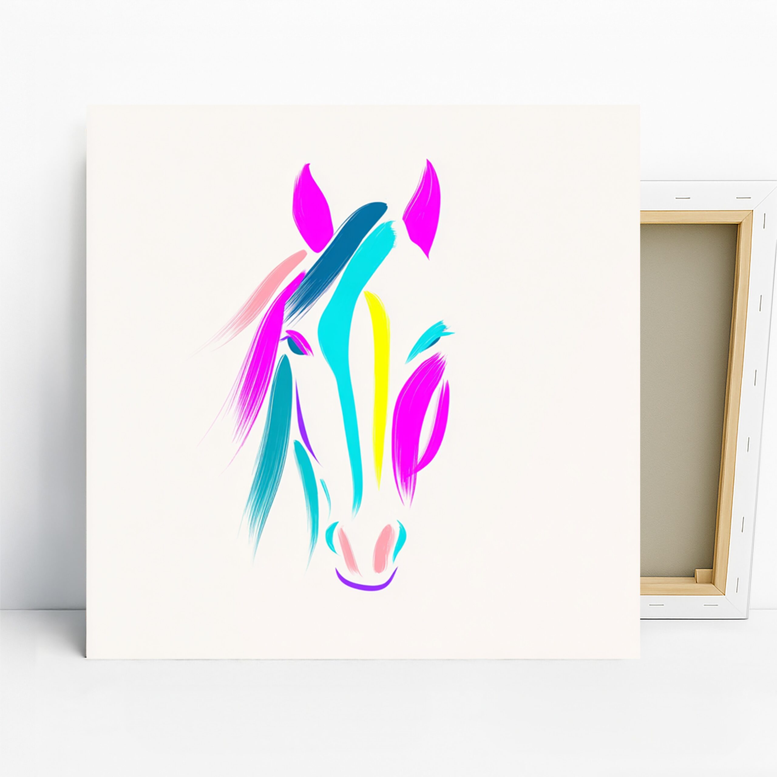 Colorful Horse Art, Canvas or Poster, Abstract Contemporary Decor, Living Room Bedroom Office Wall Art, Pink Blue Turquoise Yellow