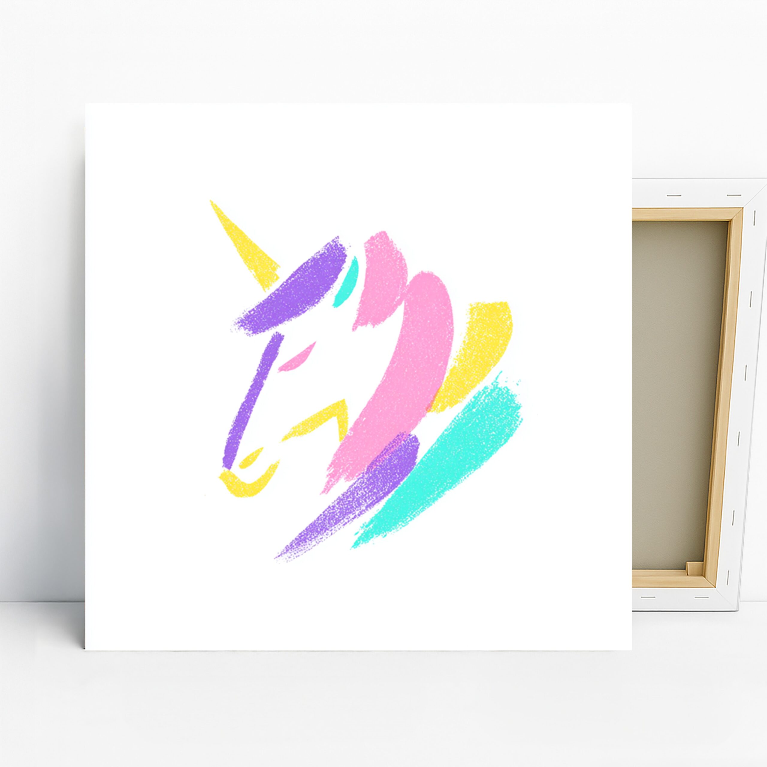 Unicorn Art, Canvas or Poster, Abstract Modern Minimalist Decor, Nursery Children’s Room Office Wall Art, Purple Pink Yellow Turquoise