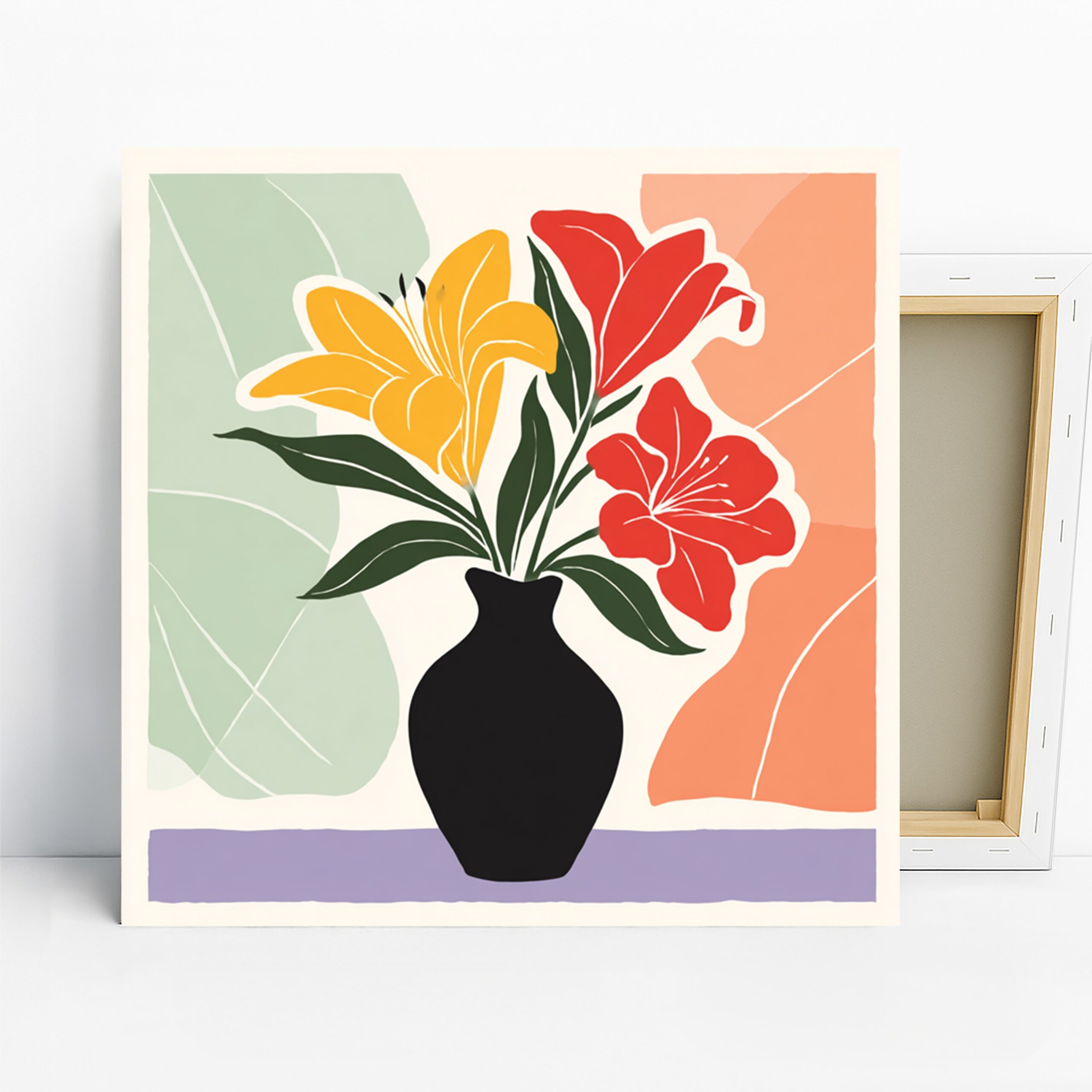 Vibrant Lily Vase Art, Canvas or Poster, Floral Contemporary Decor, Living Room Bedroom Dining Room Wall Art, Red Yellow Green Black