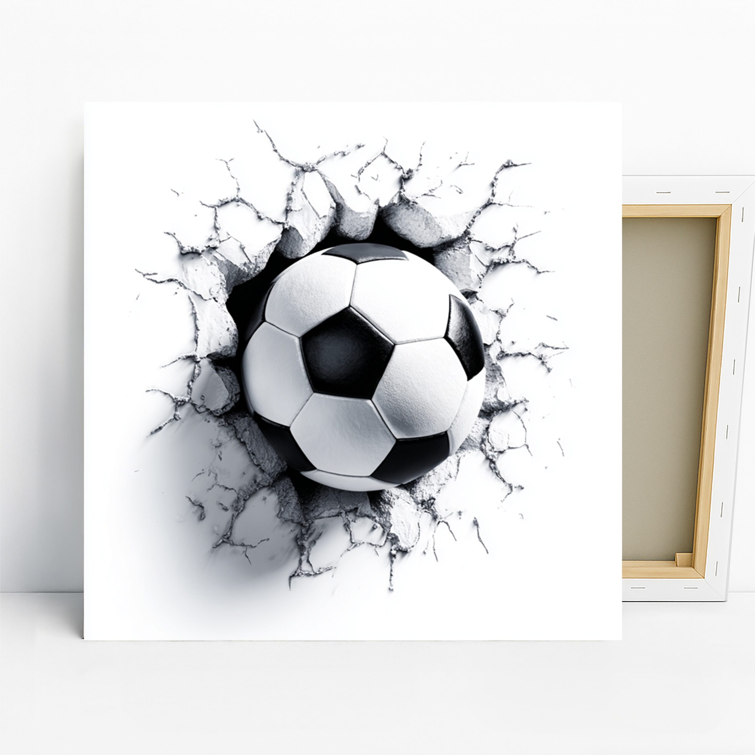Soccer Ball Breakthrough Art, Canvas or Poster, Sports Contemporary Decor, Game Room Home Gym Living Room Wall Art, Black White Grey