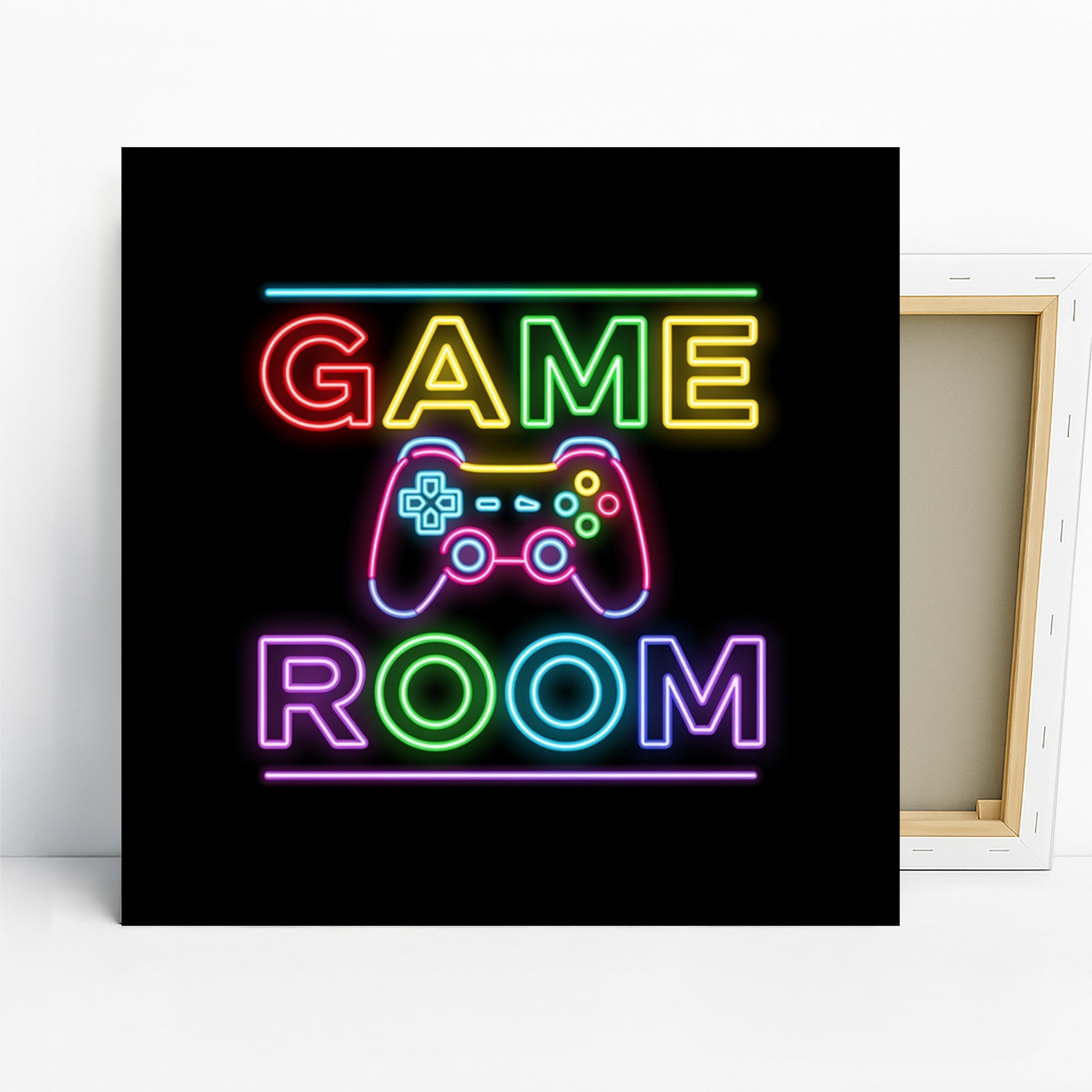 Neon Game Room Art, Canvas or Poster, Retro Pop Art Decor, Game Room Living Room Bedroom Wall Art, Red Blue Green Yellow Colors