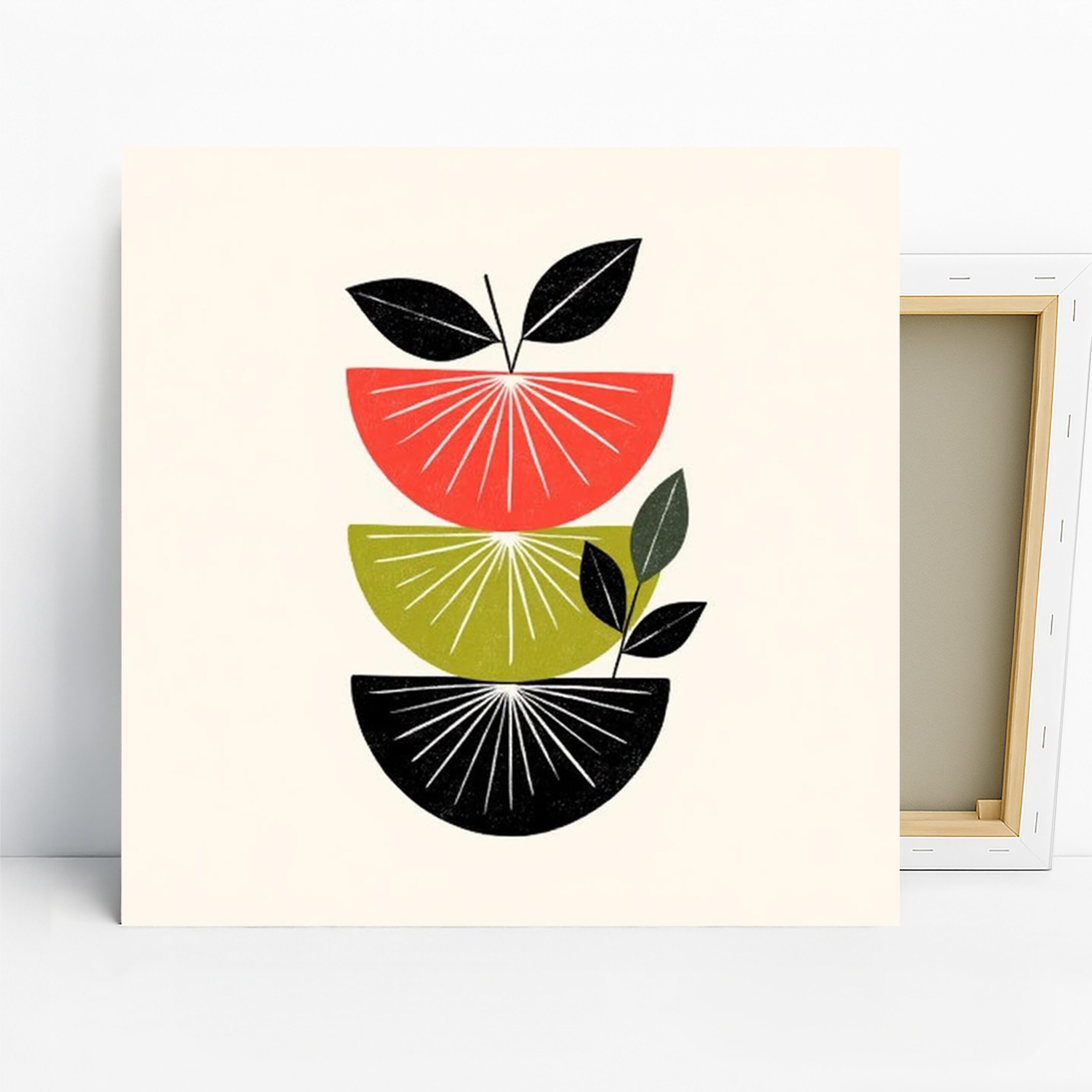Citrus Slice Art, Canvas or Poster, Retro Mid-Century Modern Decor, Kitchen Dining Room Living Room Wall Art, Red Green Black White