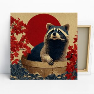 Raccoon Red Sun Art