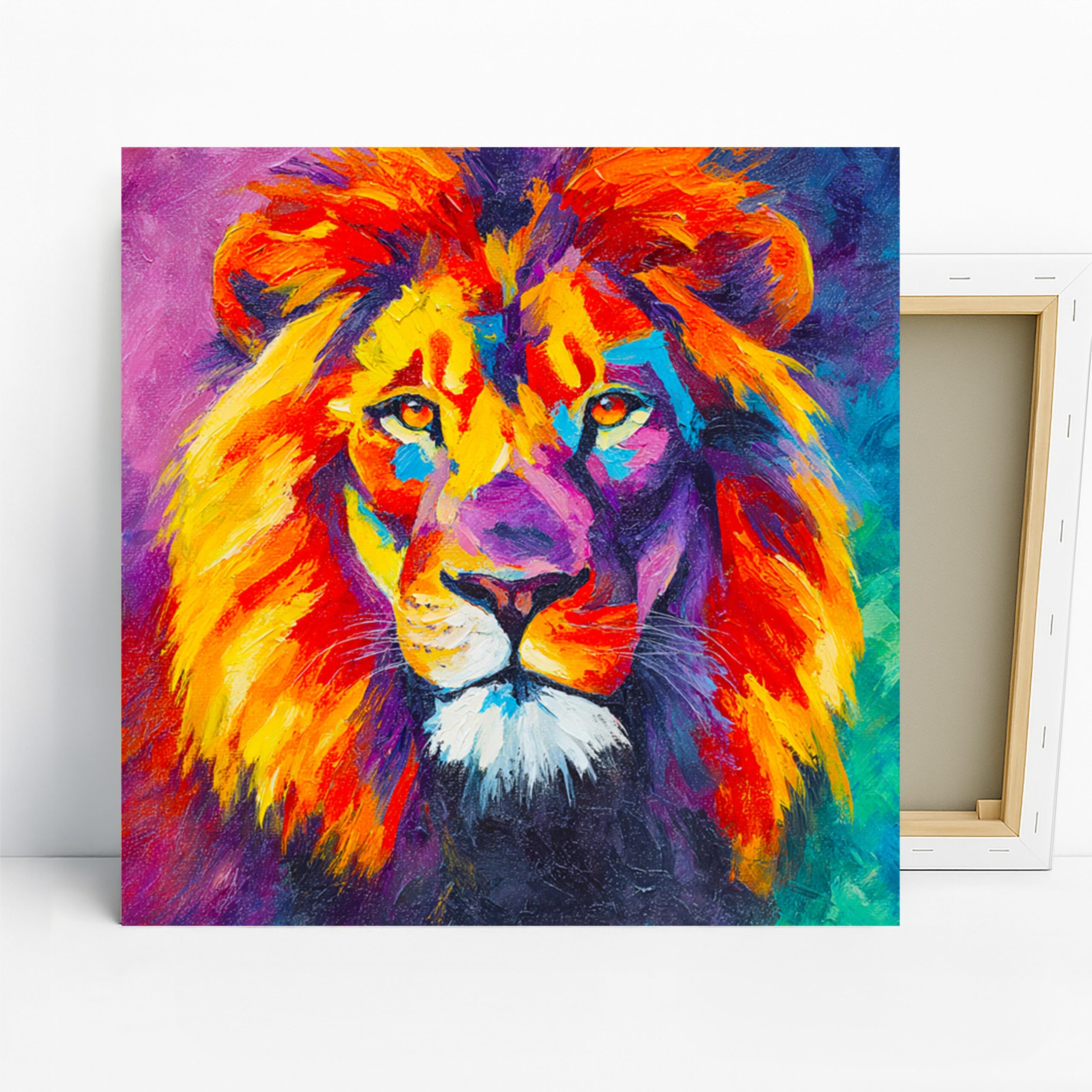 Colorful Lion Art, Canvas or Poster, Contemporary Pop Art Decor, Living Room Bedroom Office Children’s Room Wall Art, Yellow Red Blue Purple