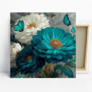 Teal Peony Butterfly Art