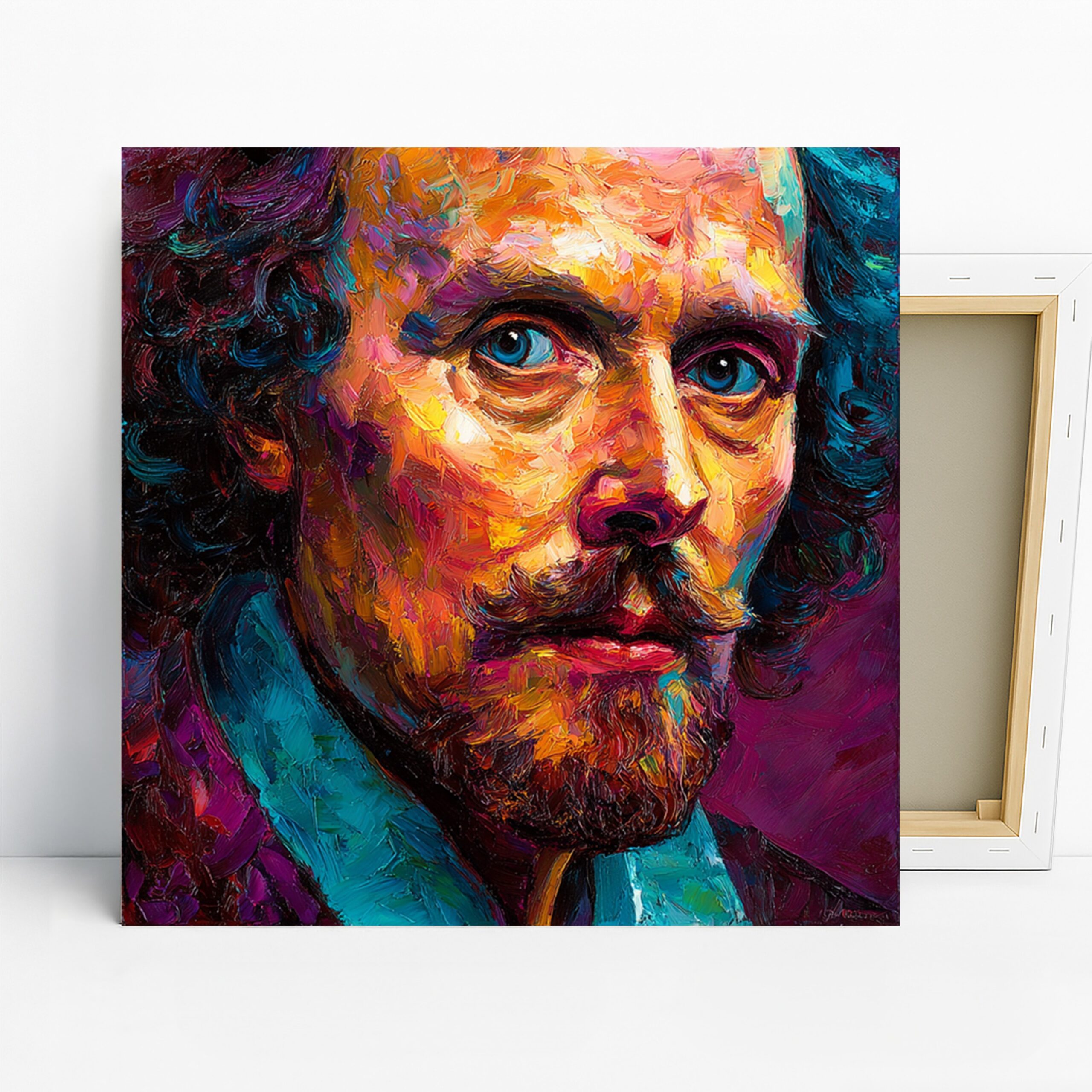 Vibrant Portrait Art, Canvas or Poster, Contemporary Bohemian Decor, Living Room Office Bedroom Wall Art, Blue Orange Purple Teal 