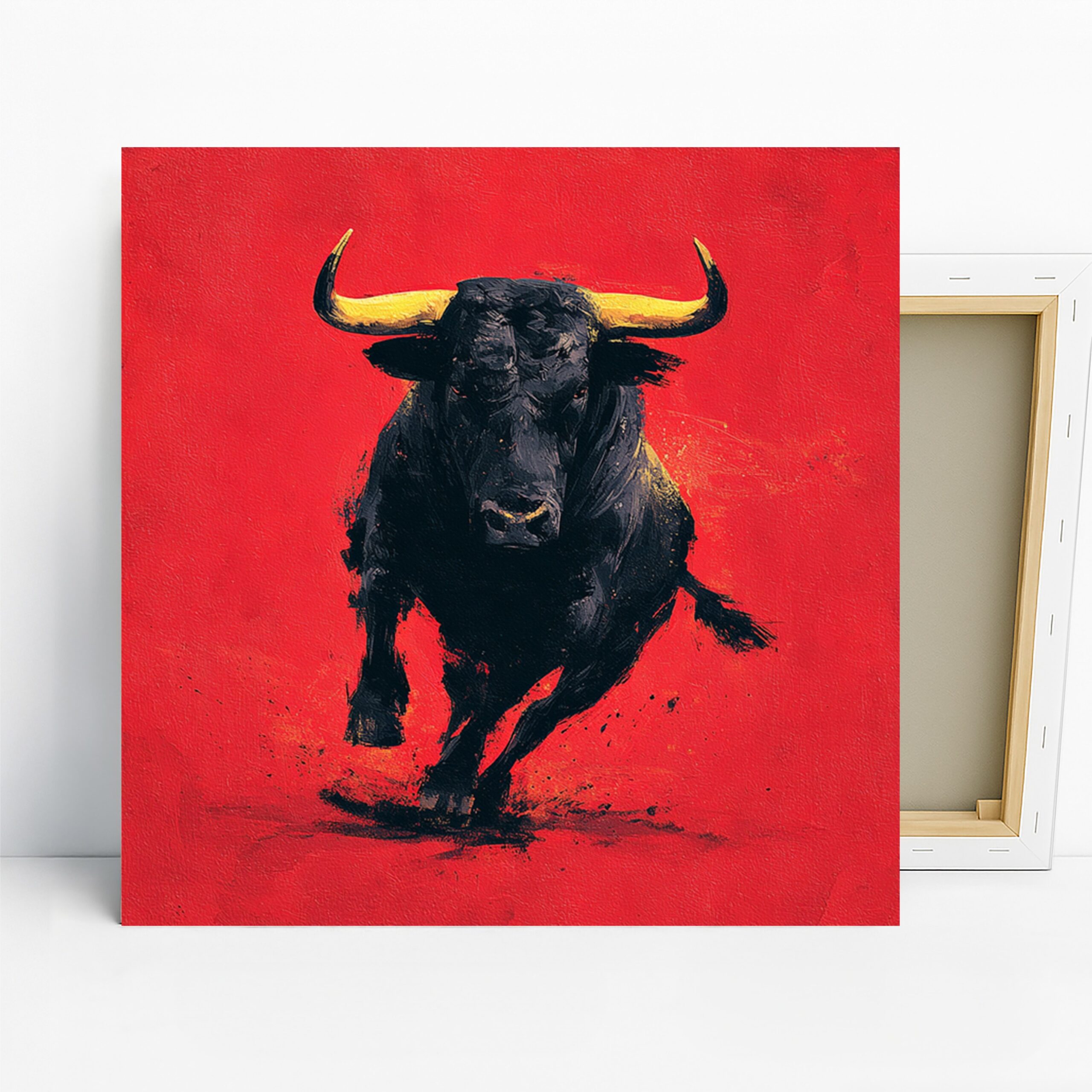 Charging Bull Art, Canvas or Poster, Contemporary Minimalist Rustic Decor, Living Room Office Bedroom Wall Art, Red Black Gold