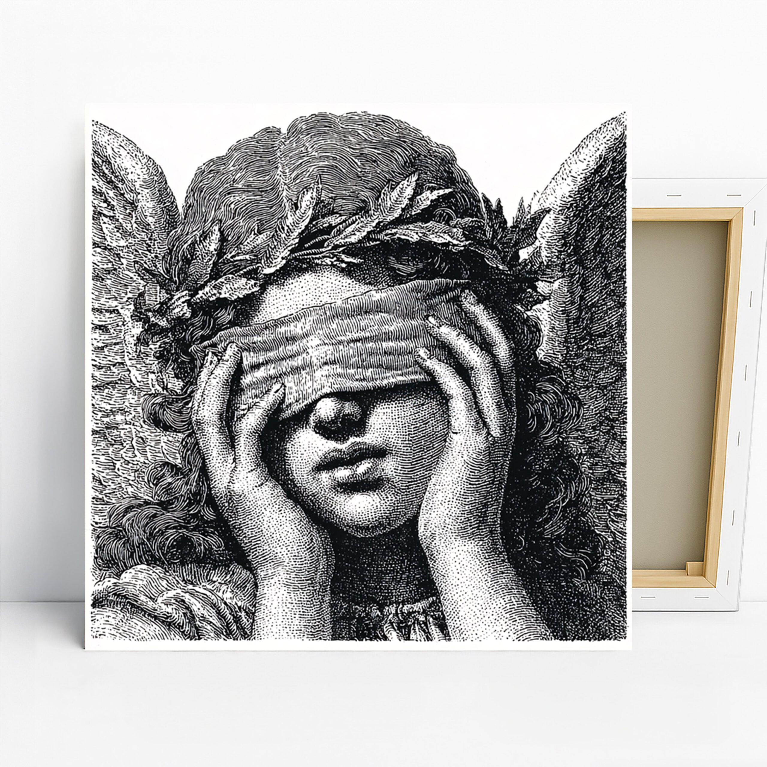 Laurel Crown Portrait Art, Canvas or Poster, Classic Vintage Decor, Living Room Bedroom Library Office Wall Art, Black White Grey