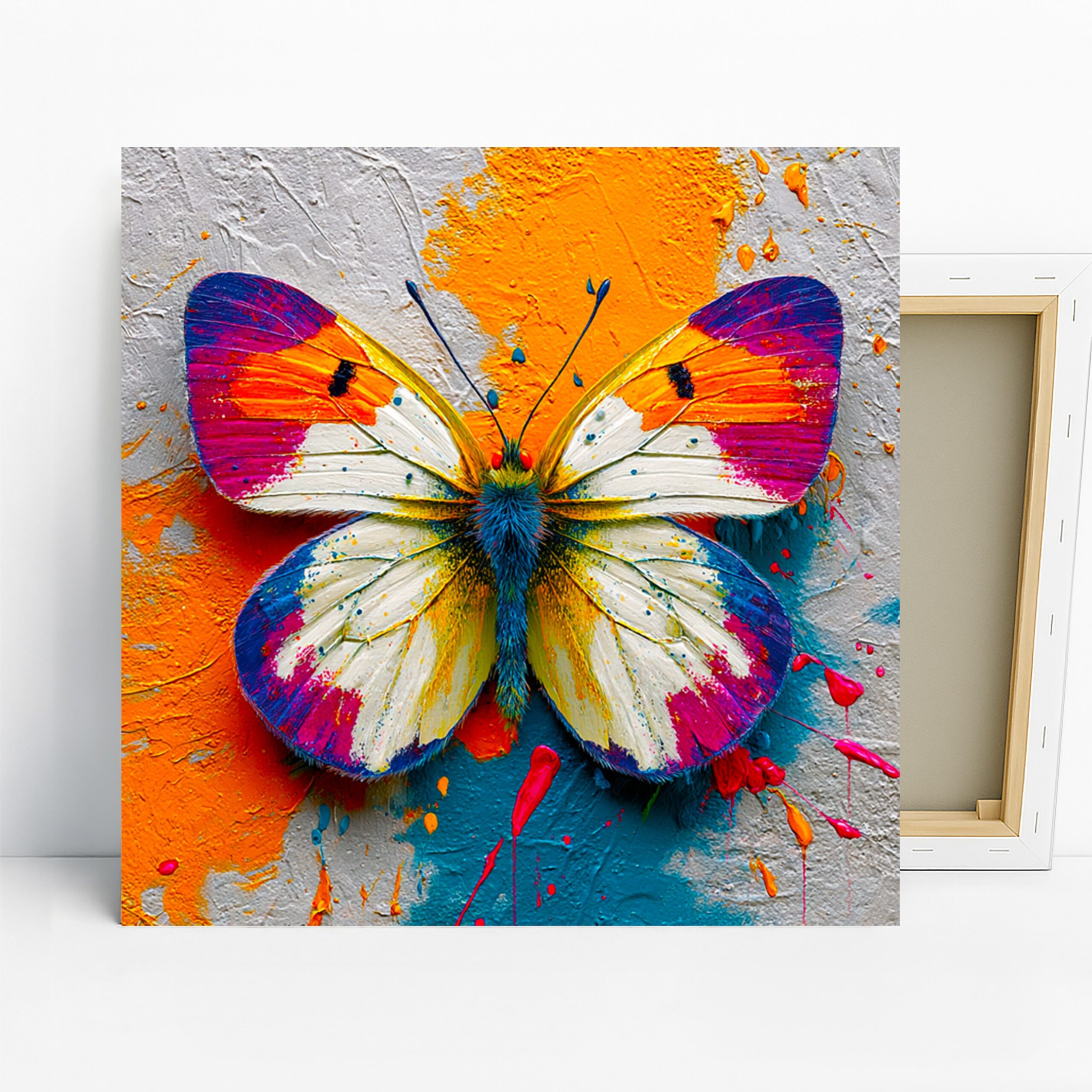 Butterfly Art, Canvas or Poster, Contemporary Decor, Living Room Bedroom Office Children’s Room Wall Art, Vibrant Orange Blue Purple Yellow