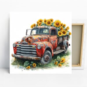 Vintage Truck Sunflower Art