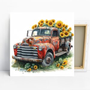 Vintage Truck Sunflower Art
