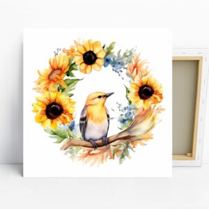 Sunflower Bird Wreath Art