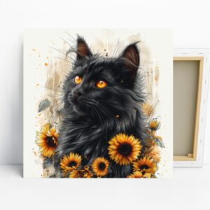 Black Cat Sunflower Art