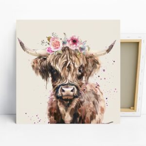 Highland Cow Floral Crown Art
