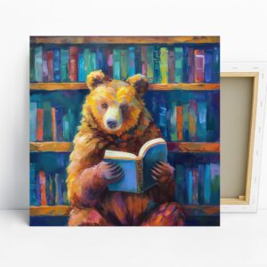 Bear Reading Books Art