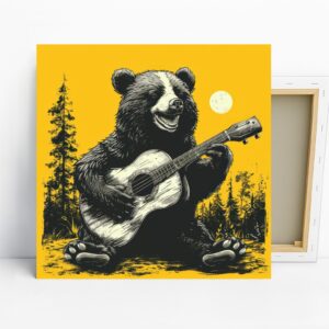 Bear Playing Guitar Moon Art