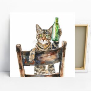 Cat Holding Green Bottle Art